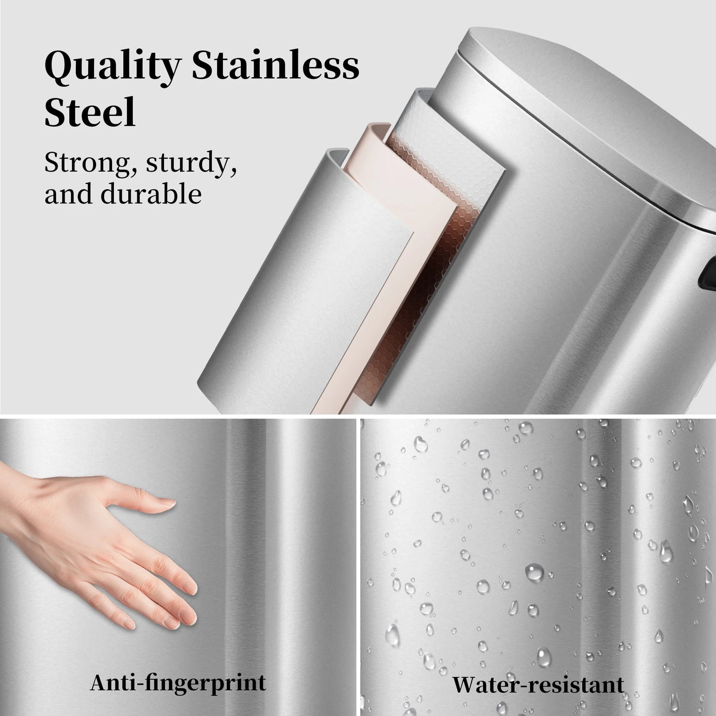 13 Gallon Trash Can with Lid,Fingerprint-Proof Stainless Steel Kitchen Trash Can with Soft-Close Lid and Removable Inner Bucket,Silver