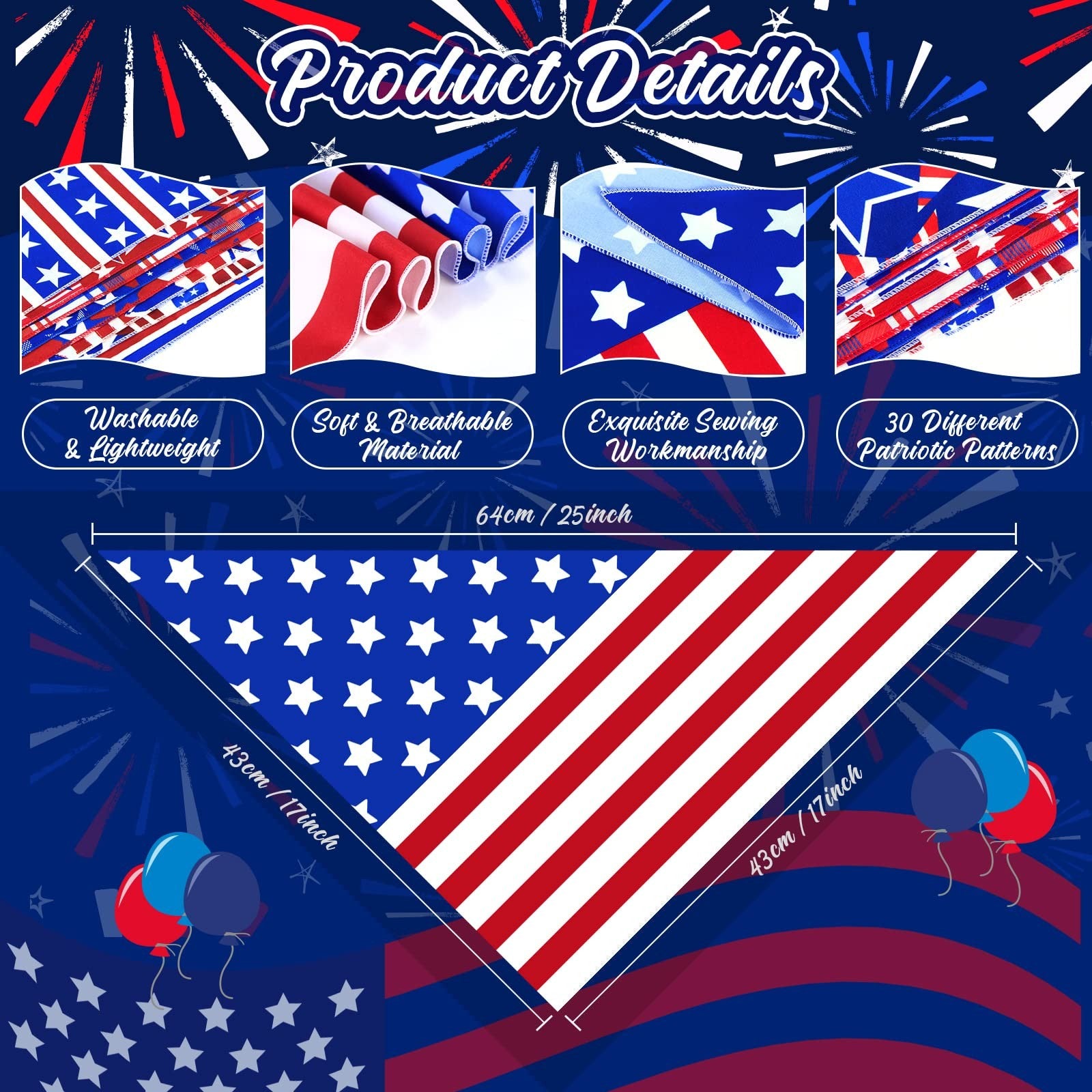 30 Pcs 4Th of July Dog Bandanas Bulk American Flag Pet Scarf Triangle Bibs Ho...