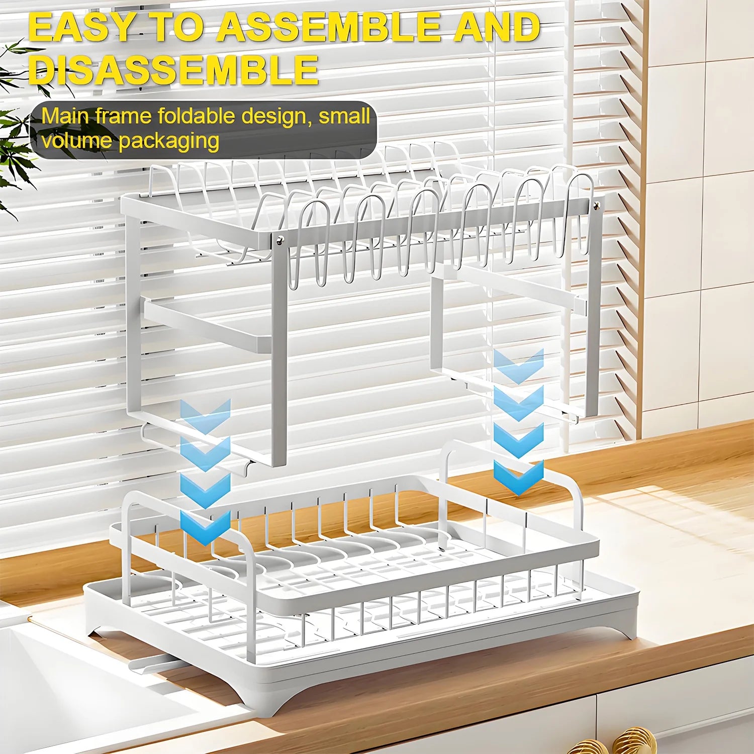 2-Tier Stainless Steel Foldable Dish Racks ,16.5*11.8*11.4In, White