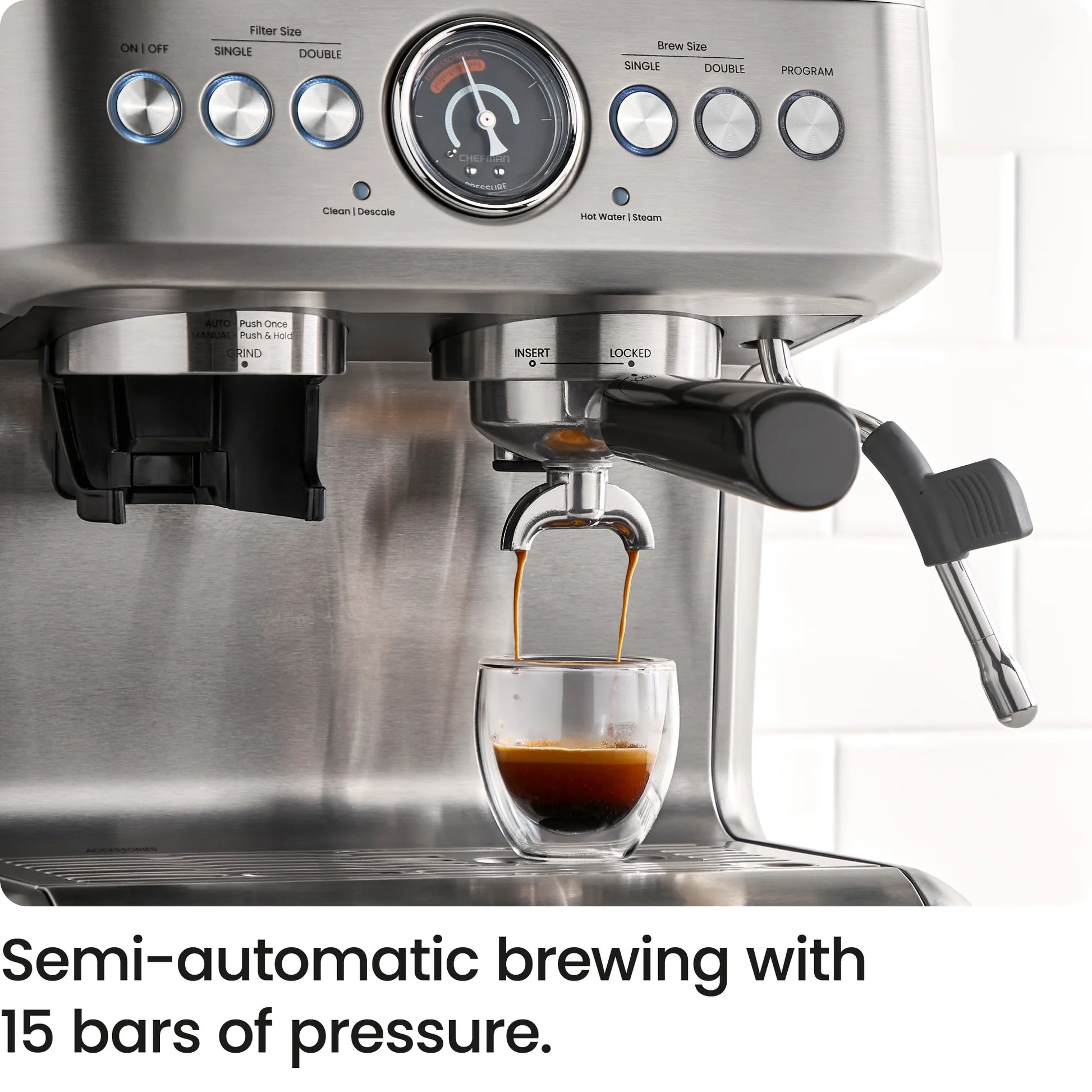 Crema Supreme Espresso Machine with Conical Burr Grinder and Steam Wand – Stainless Steel, New