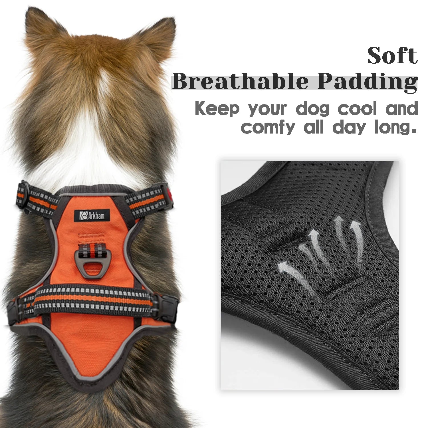 Adjustable No-Pull Dog Harness with Breathable Padded Vest and Reflective Safety Features, Easy Control Handle for Small to Large Dogs, Orange, XL