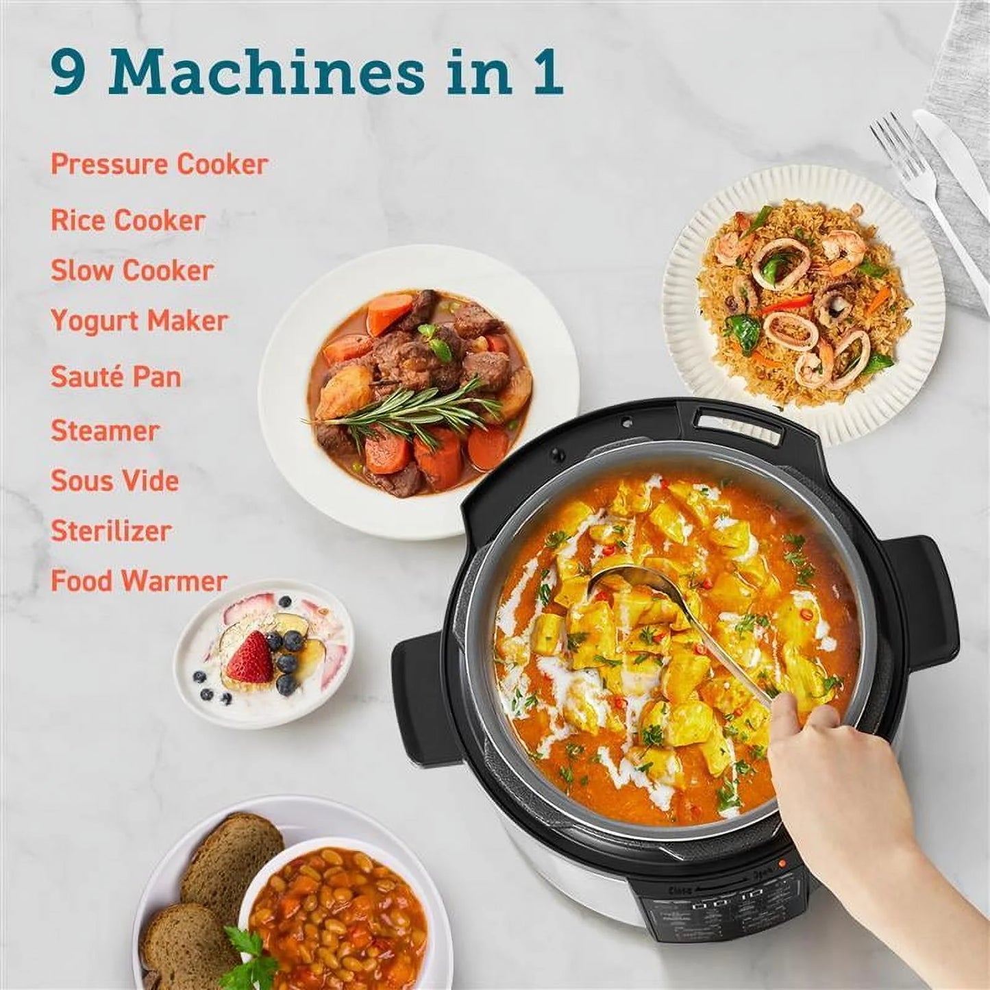 COSORI Electric Pressure Cooker 6-Qt, 9-In-1 Multi-Cooker: Rice, Sauté, Sous Vide, Sterilizer, 1100W, Stainless Steel, Aluminium Inner Pot, Cookbook,Christmas Gift