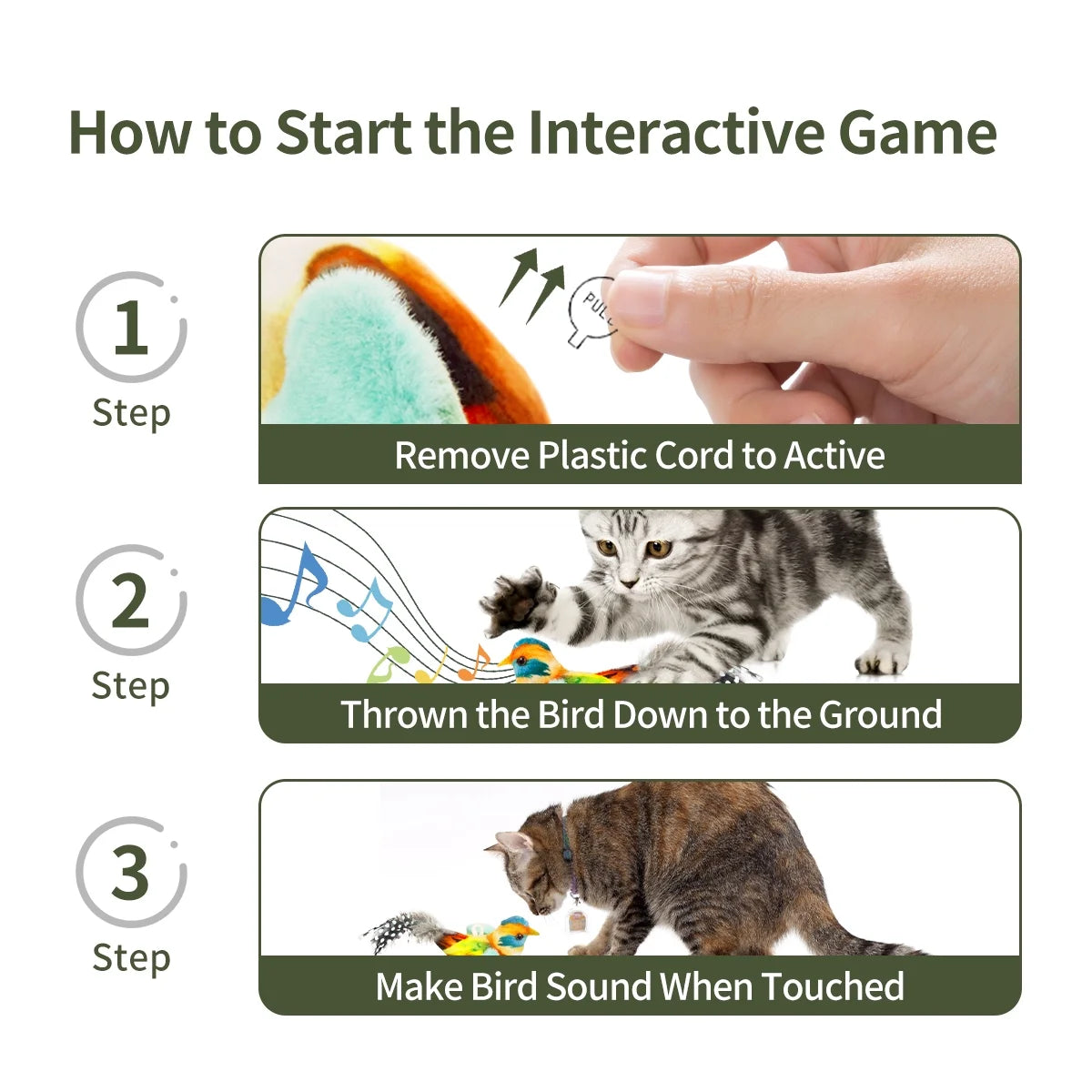 Catnip Cat Toys 2-Piece Interactive Cat Toy Set with Chirp Bird, Elastic String, Catnip (2 Pack)