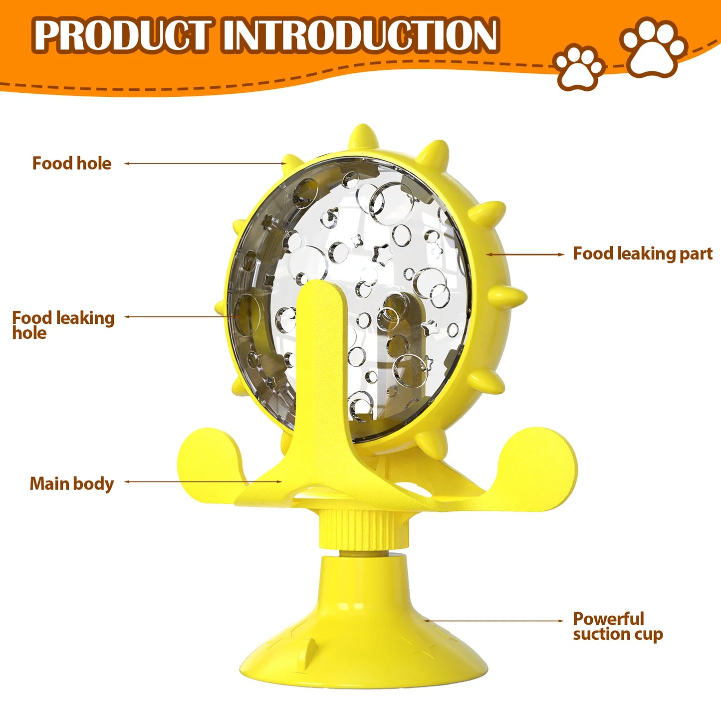 Interactive Cat Food Treats Dispenser Toy for Indoor Cats, 360° Rotating Windmill Suction Cup Toys for Small Pet, Puzzle Original Slow Dog Feeder Snack Distribution & Exercise Wheel Toy