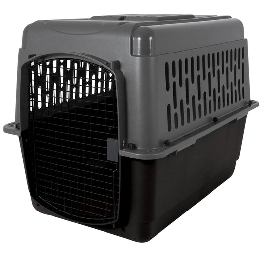 Traditional Travel Dog Kennel - Portable Plastic Carrier for Medium to Large Dogs (36", 50-70 lbs), Gray