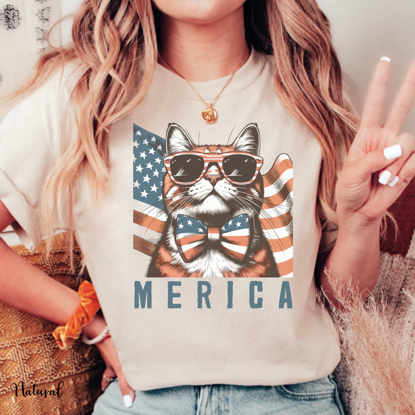 Merica 4Th of July Funny Cat T Shirt American Flag Independence Day Graphic Tee