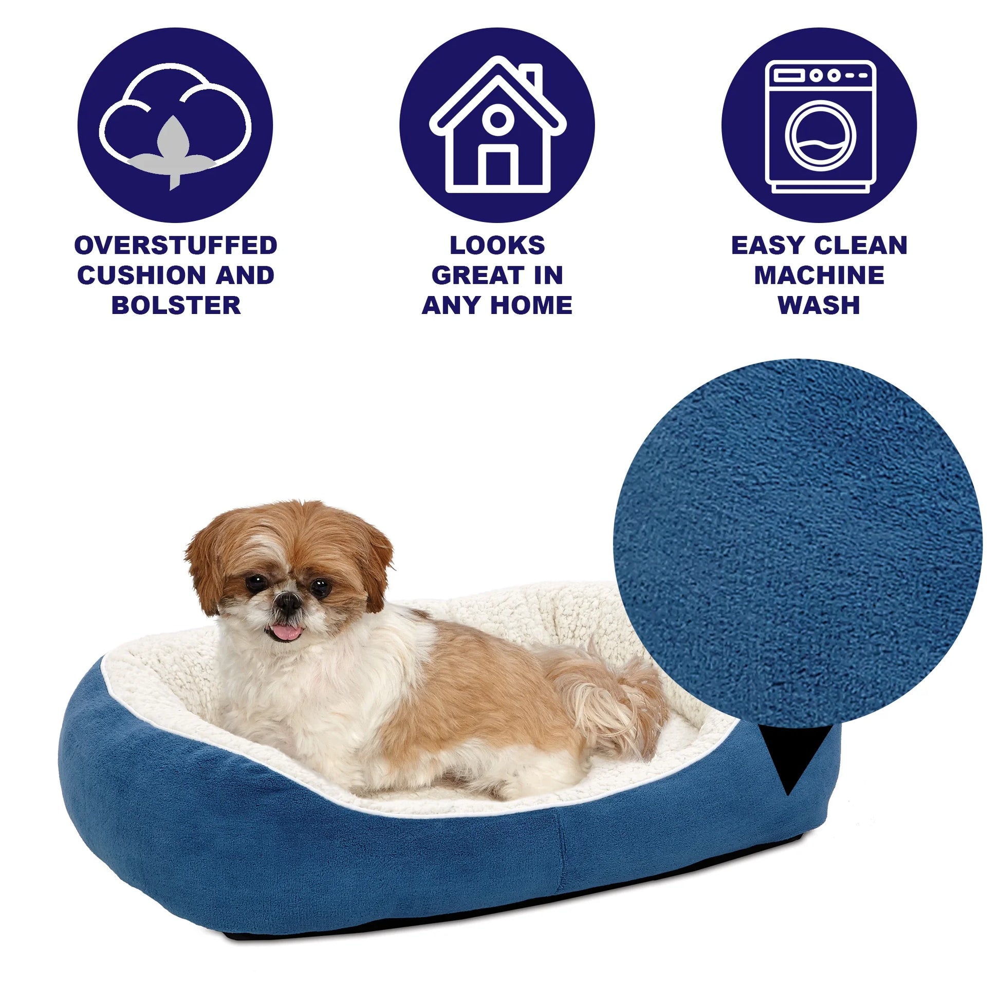 Midwest Homes for Pets Overstuffed Micro-Terry Cuddle Pet Bed for Medium Dogs & Cats, Blue