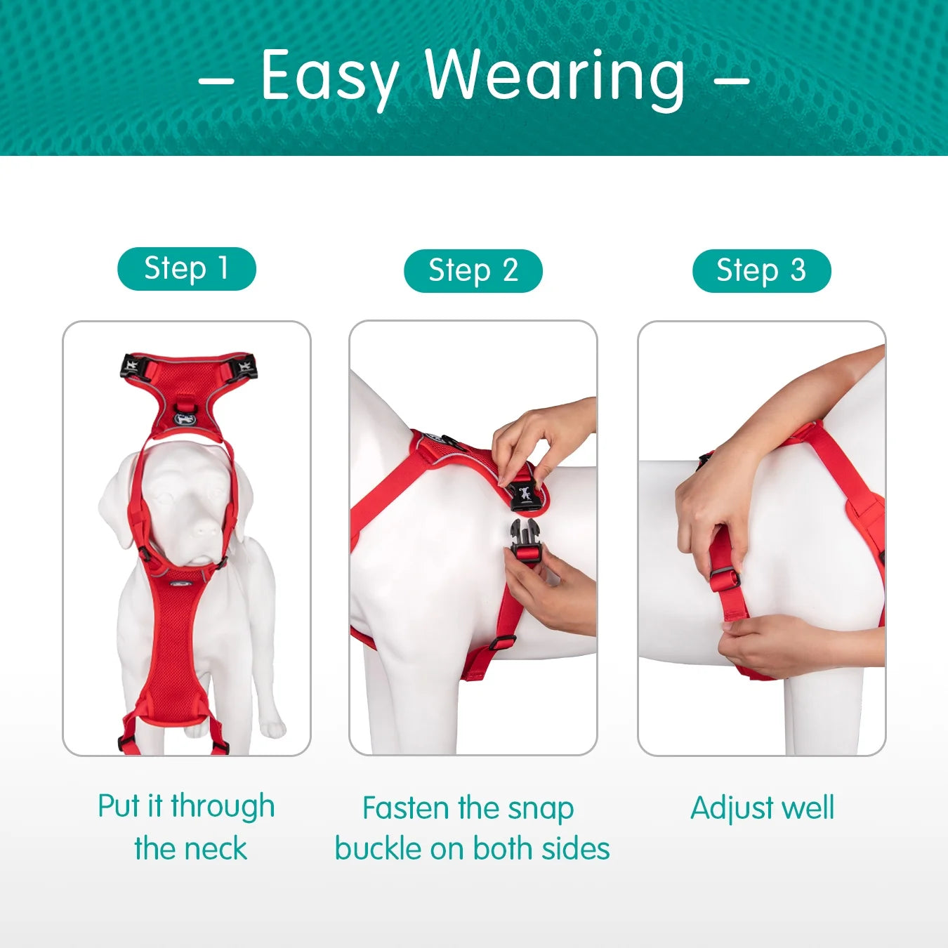 Reflective Dog Harness,Soft Breathable Mesh Pet Walking Pet Harness Choke-Free Adjustable Neck ,Red S