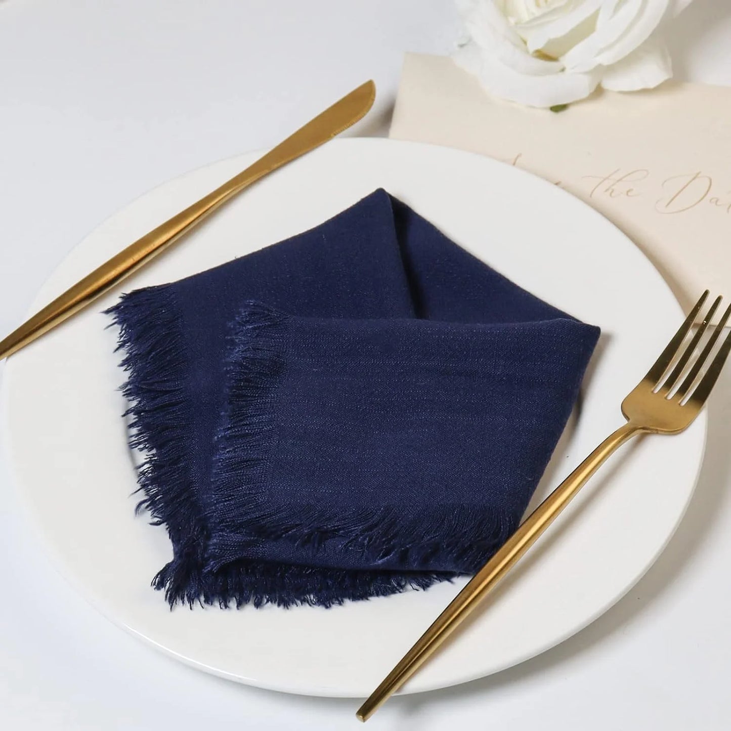 ACCENTHOME Navy Cotton Linen Napkin Set of 12 18X18 Inch Dinner Napkins - Washable Soft Premium Hotel Quality Reusable Napkins Perfect Table Napkins for Family Dinners, Weddings