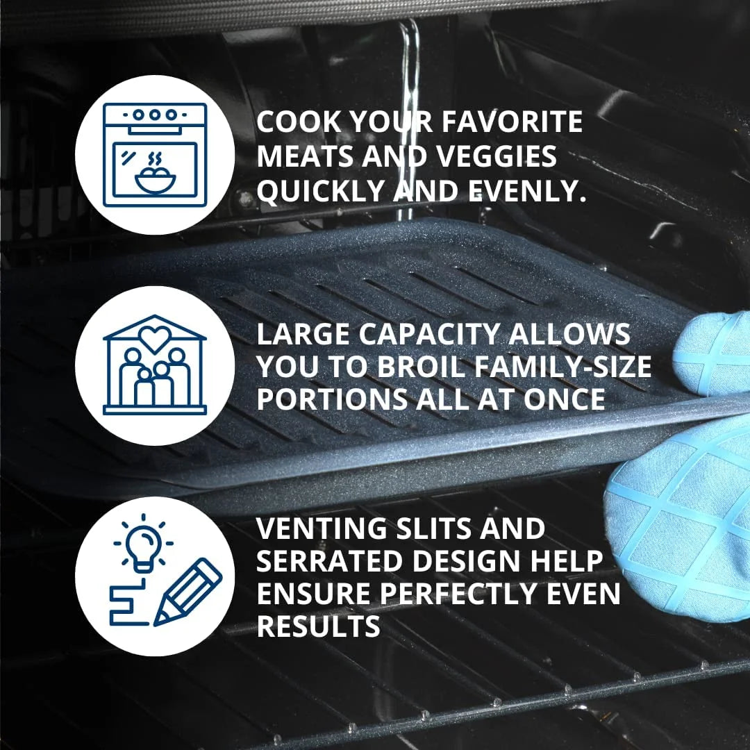 Appliances Broiler Pan with Rack for Oven, Non-Stick Pan, 2 Piece Black Porcelain Coated Steel Roasting Pan, WB48X10056