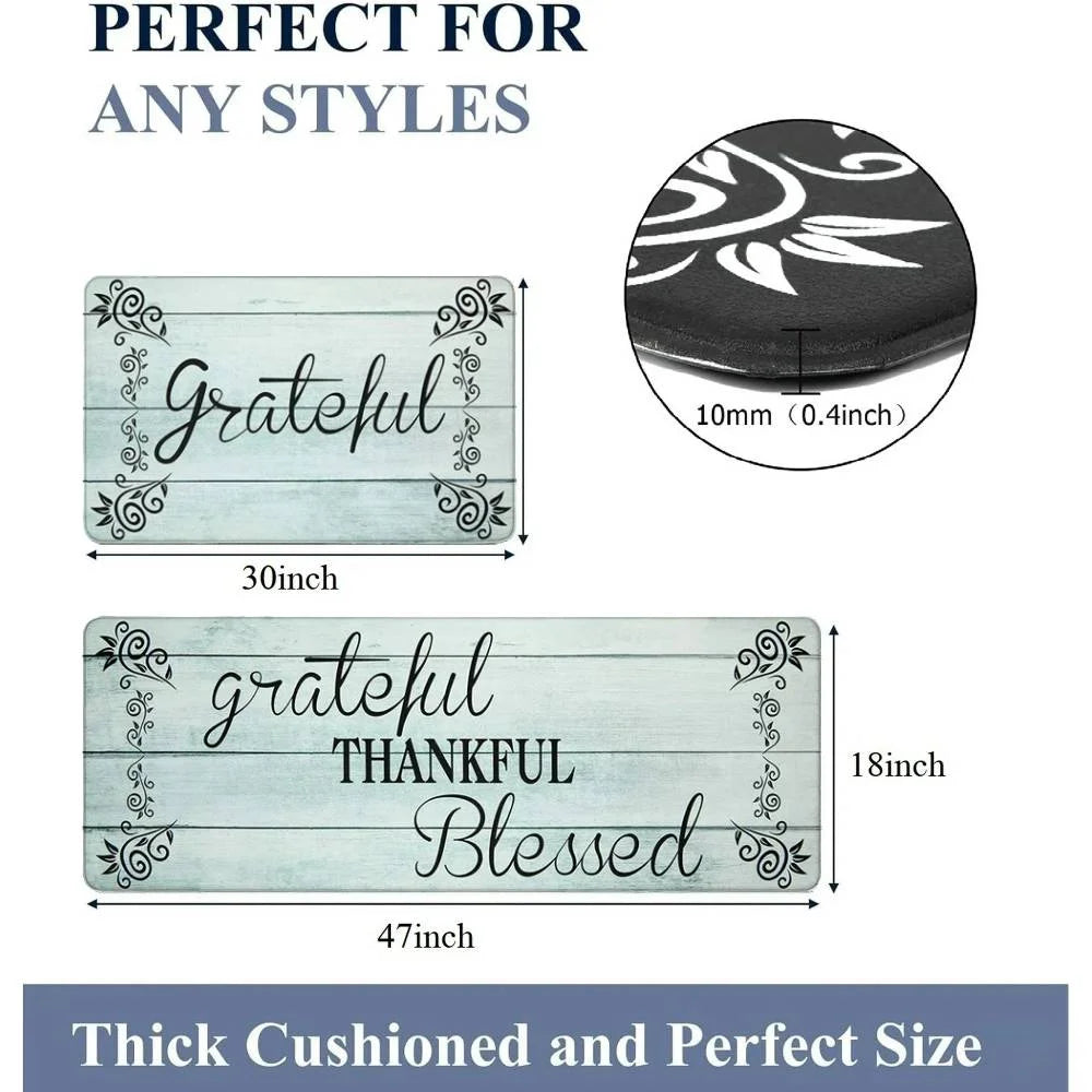 2-Piece Kitchen Rug Set, Non-Slip Anti-Fatigue Mats, Waterproof Ergonomic Comfort Cushioned Floor Runners, Blue, 18" x 30" and 18" x 47" for Home, Office, Sink, and Laundry