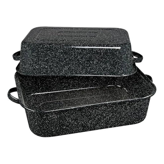 21 in Oven Rectangular Roaster with Lid. (Speckled Black) - Accommodates up to 25 Lb Poultry or Roast.