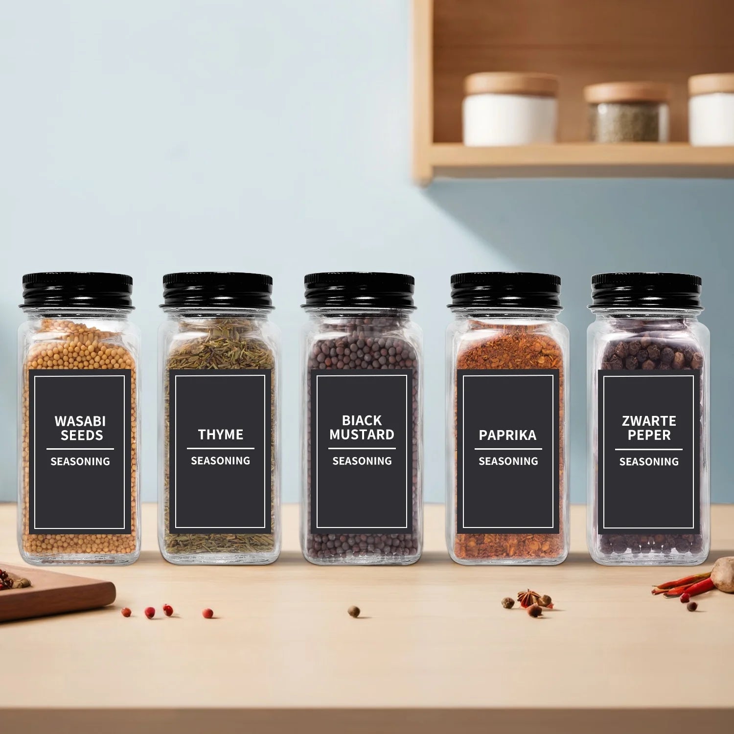 12Pcs 4Oz Glass Spice Jars with Shaker Lids, Labels, a Handy Funnel, Empty Spice Containers and Square Spice Bottles for Kitchen and Seasoning