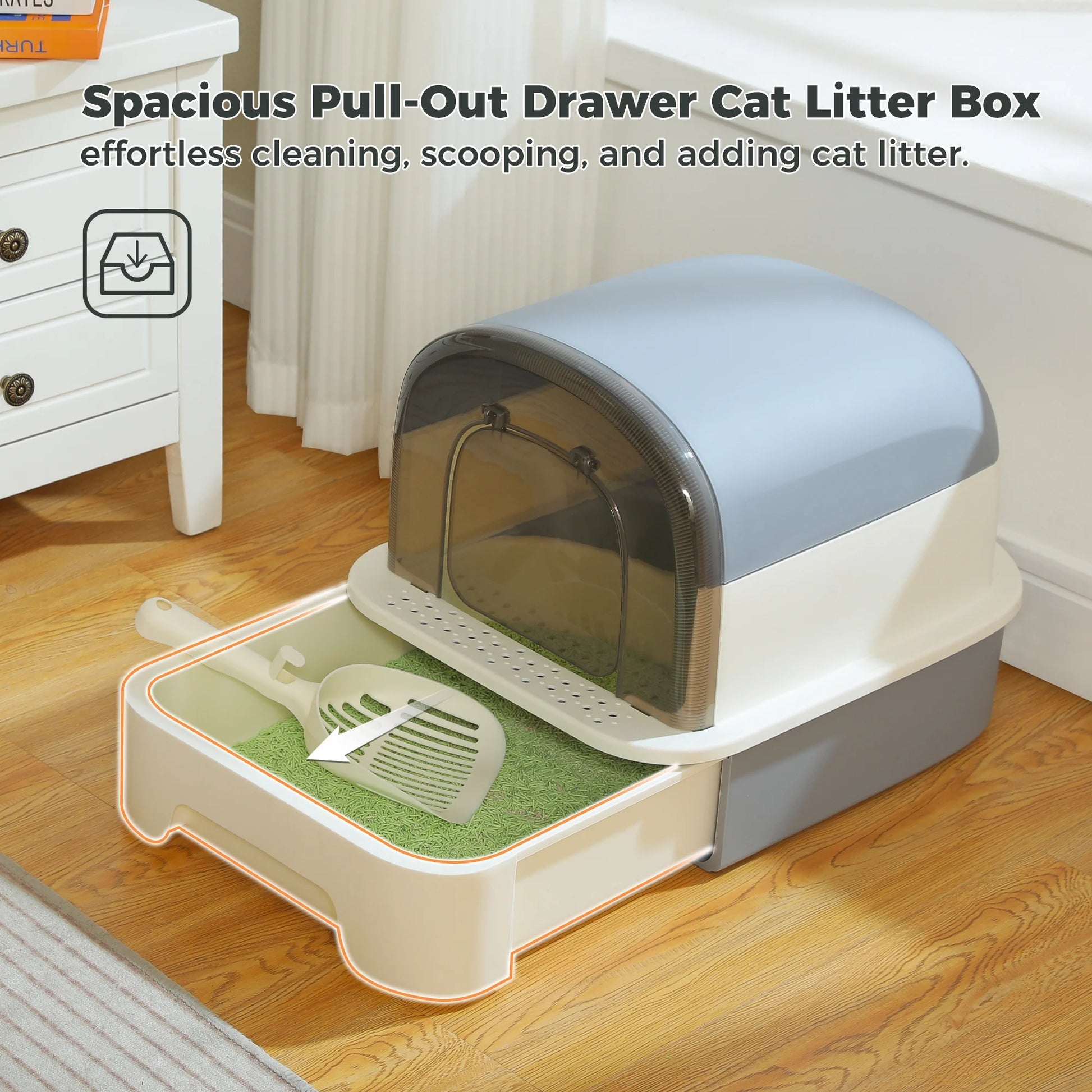 Large Cat Litter Box with Scoop Litter Box with Lid Double-Layer Leak-Proof Litter Box for Cat, Gray
