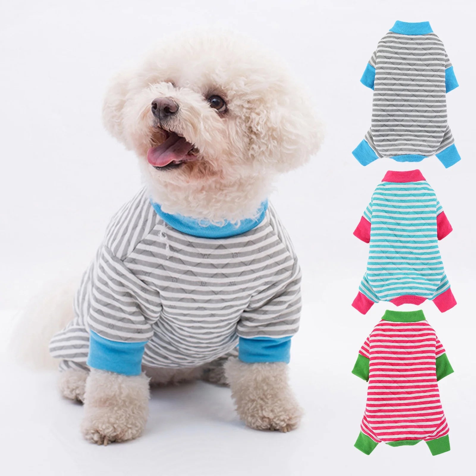 Soft Cotton Pet Pajamas - Striped Jumpsuit for Dogs and Cats, Comfortable Apparel for Play and Sleep