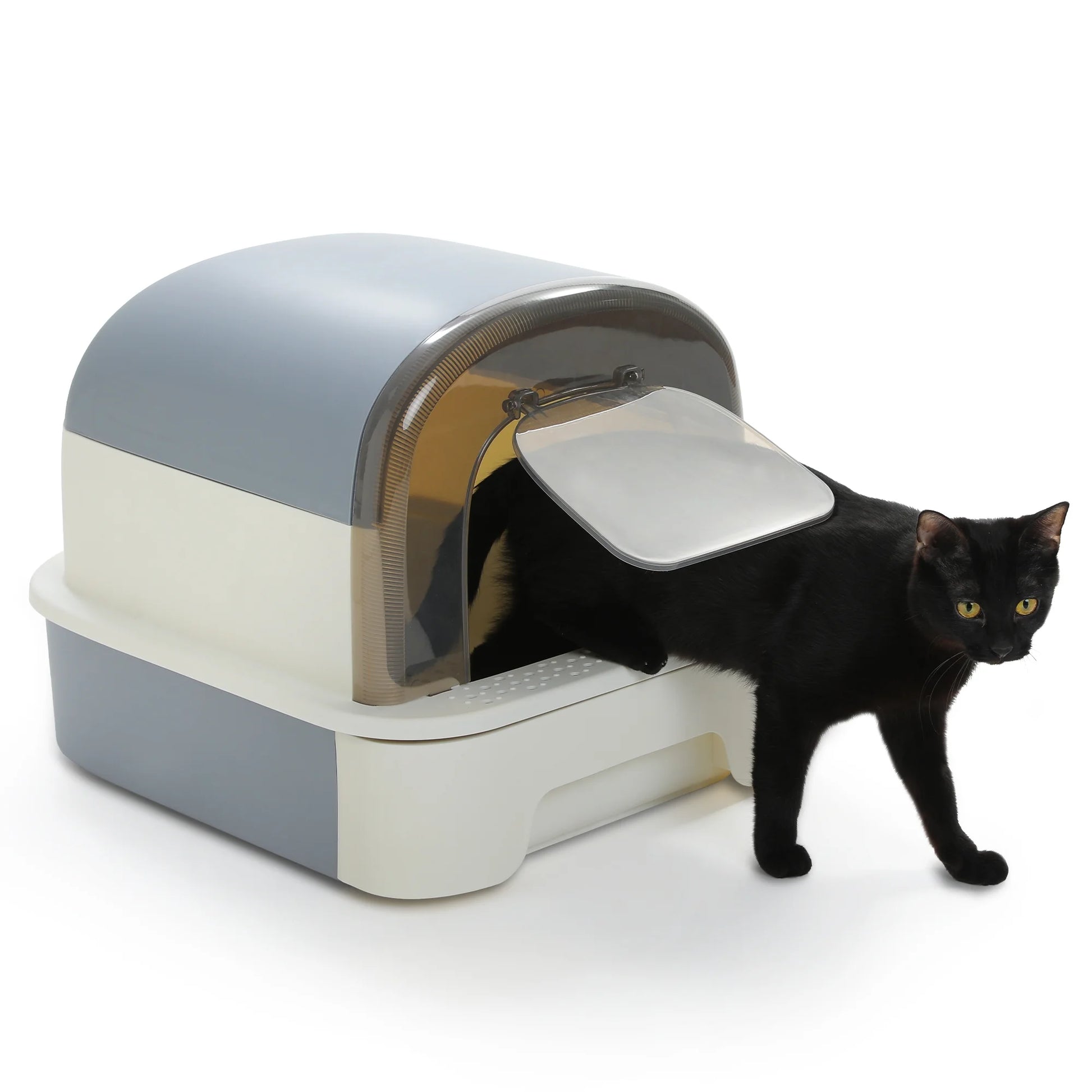 Large Cat Litter Box with Scoop Litter Box with Lid Double-Layer Leak-Proof Litter Box for Cat, Gray