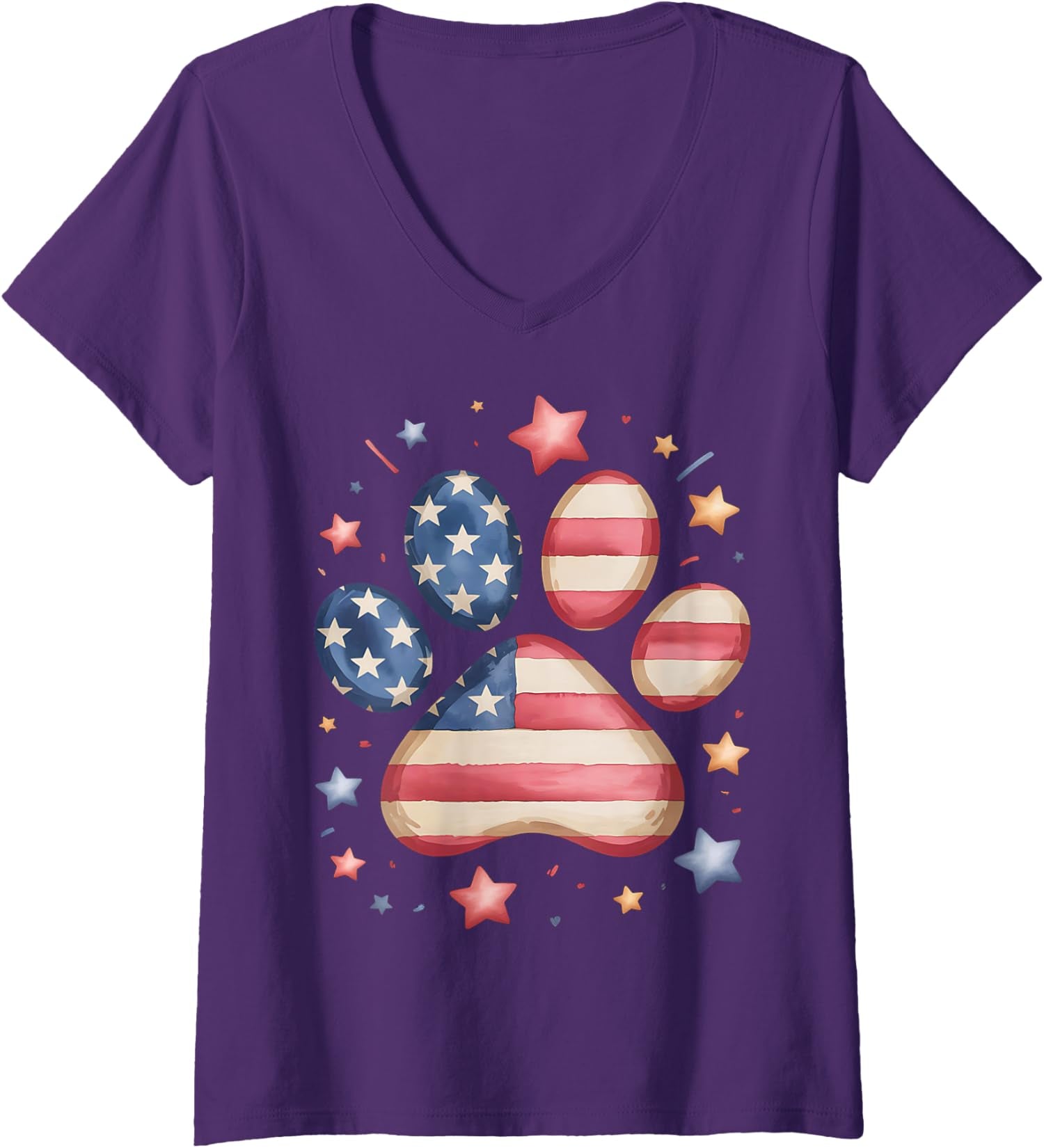 American Flag Patriotic Dog Cat Paw Print 4Th of July Ladies' V-Neck Tshirt