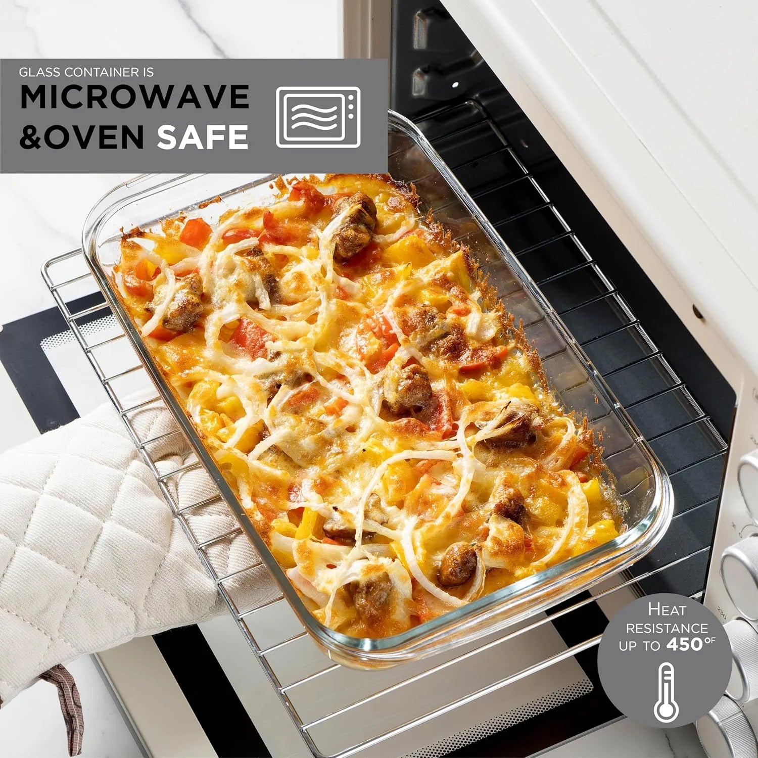 8-Pc Glass Baking Dish Set with Lids, Microwave-Safe Glass Bakeware Set, Grey