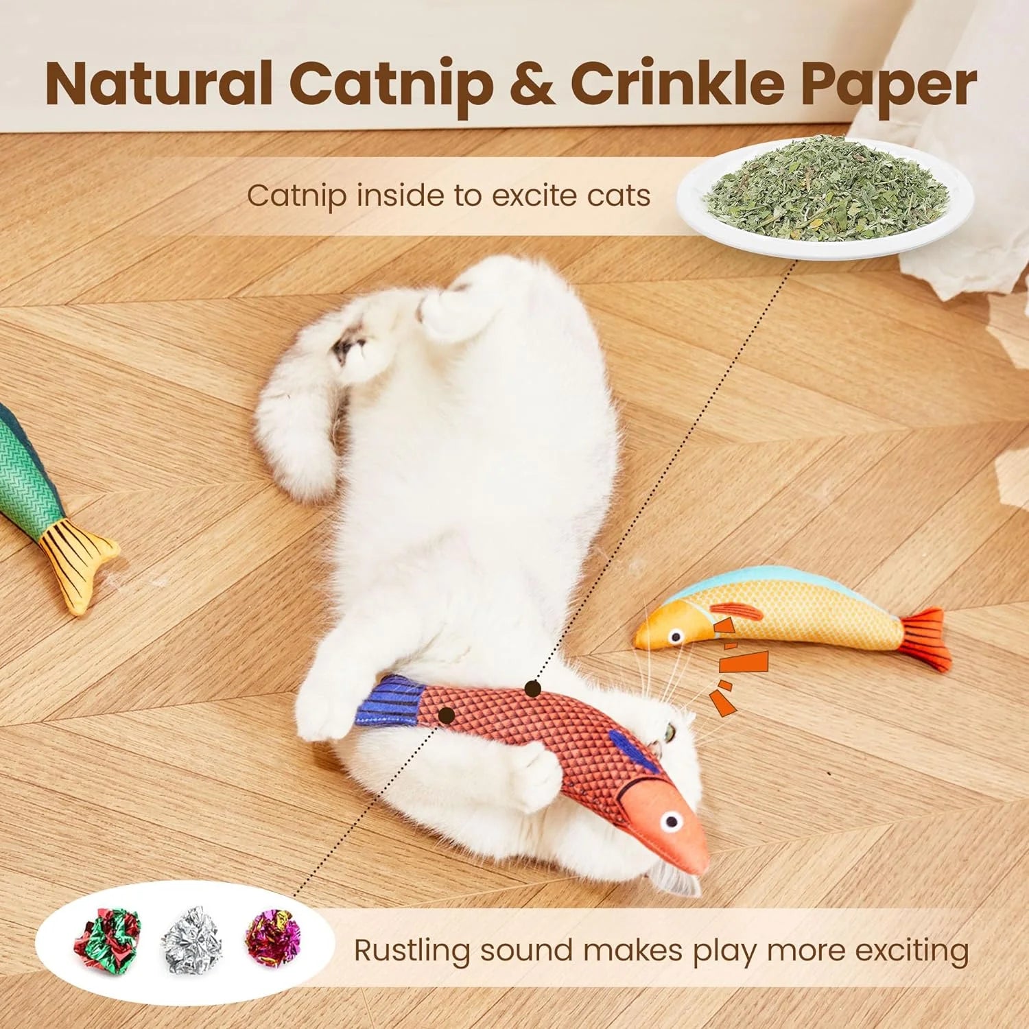 Cat Toys Saury Fish, 3 Pack Catnip Toys Crinkle Sound Soft and Durable, Interactive Cat Kicker Toys for Indoor Kitten Exercise 9.4 Inches for All Breeds