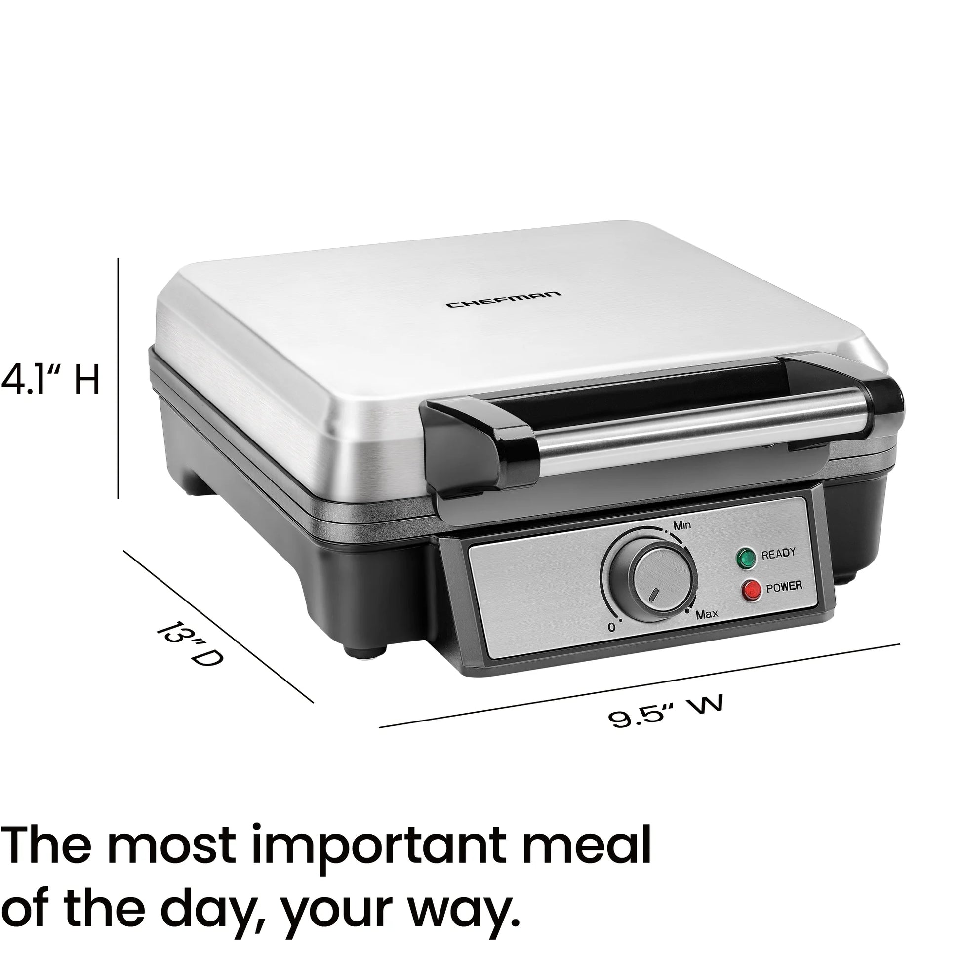 4-Slice Belgian Waffle Maker with Adjustable Temperature and Nonstick Plates - Black