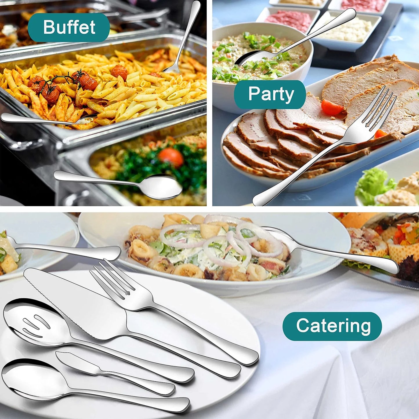 45 Pieces Silverware Set with Serving Utensils, Stainless Steel Modern Flatware Cutlery Set for 8, Eating Utensils Tableware Include Forks Knives Spoons, Mirror Polished & Dishwasher Safe