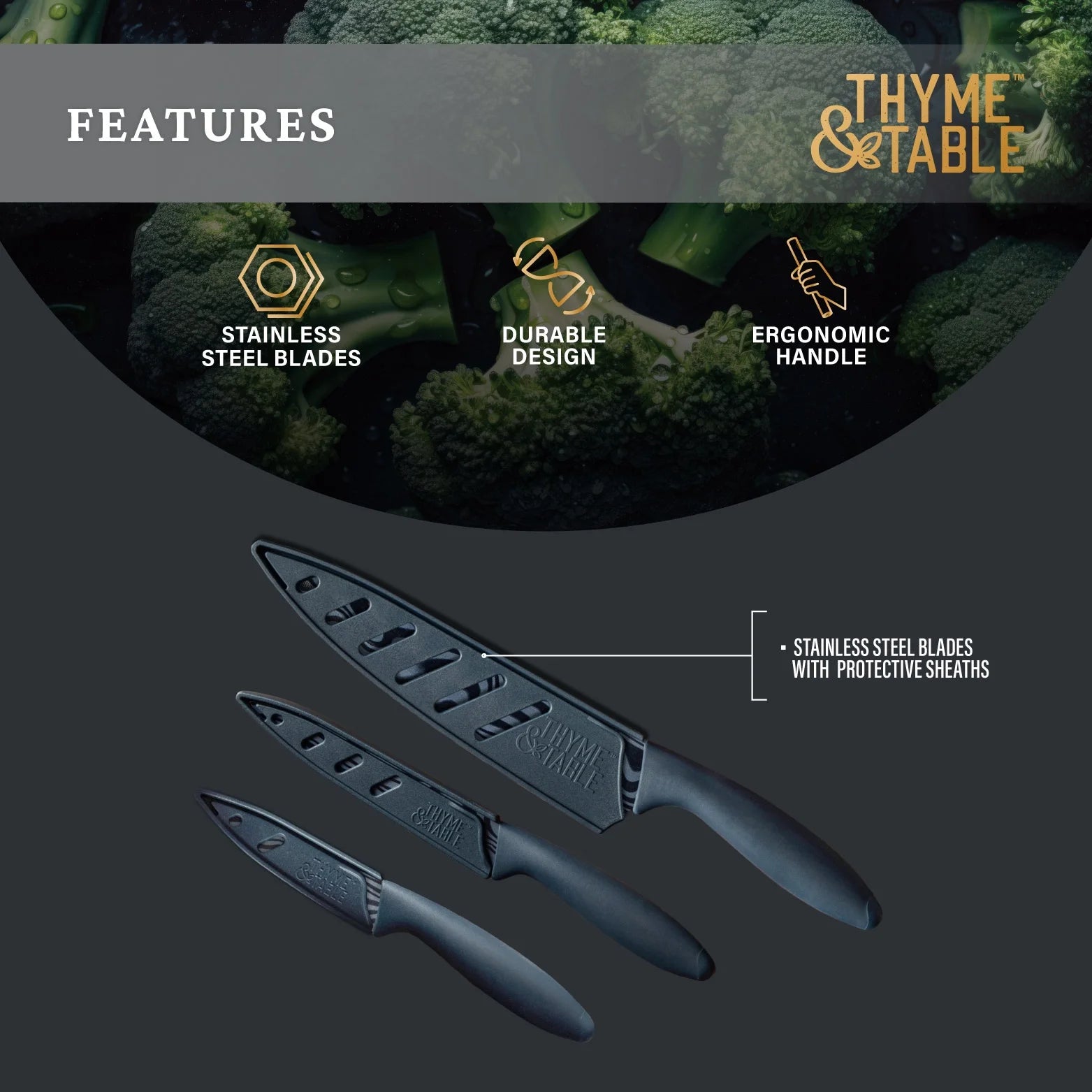 3-Piece Stainless Steel Blue Swirl Knife Set with Protective Sheaths