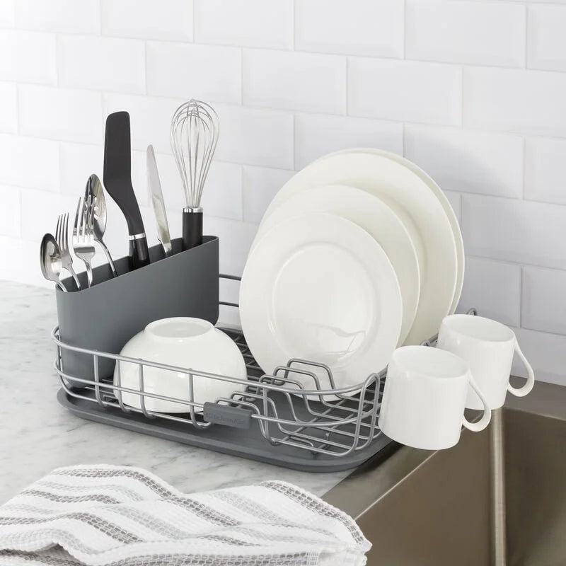 Low Profile Metal Stacking Dish Drying Rack, Charcoal Gray