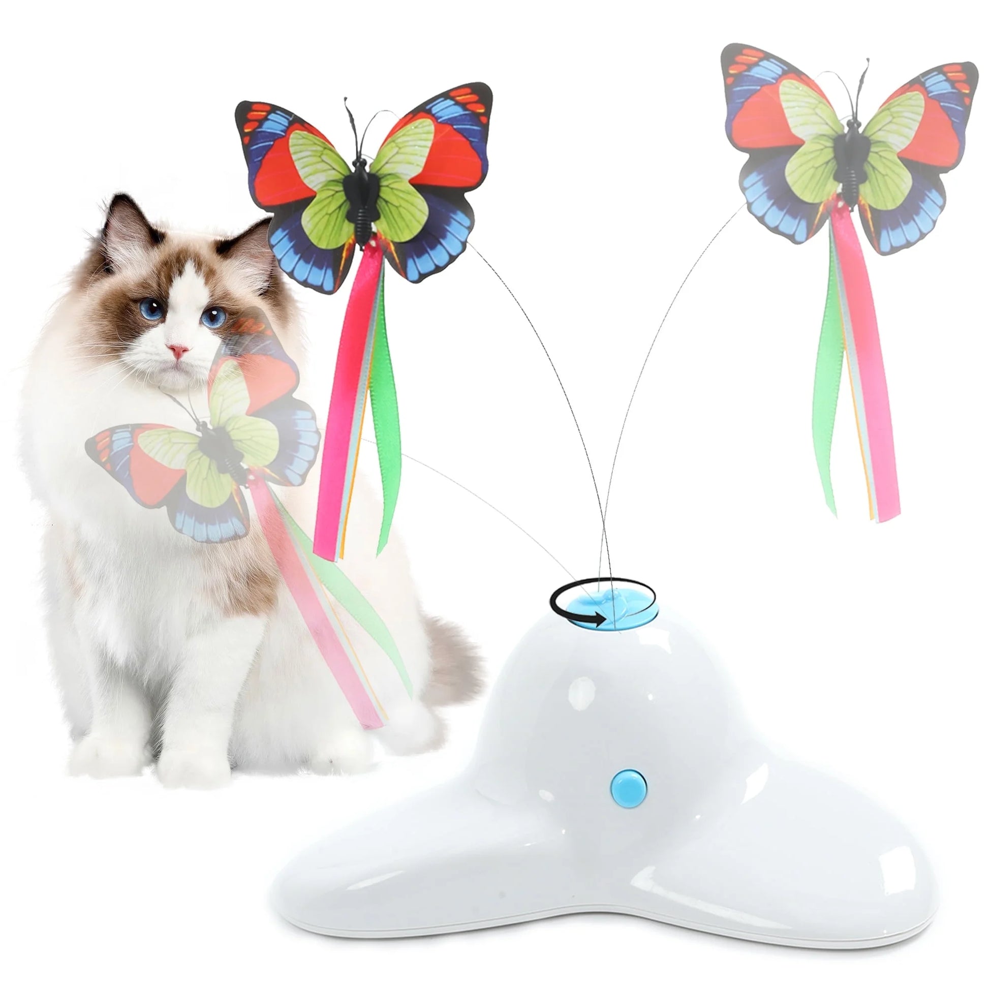 Cat Toys Interactive Butterfly Kitty Toy Automatic Self Playing Kitten Companion Electric Rotating Teaser Butterfly for Indoor Kittens(White)
