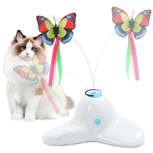 Cat Toys Interactive Butterfly Kitty Toy Automatic Self Playing Kitten Companion Electric Rotating Teaser Butterfly for Indoor Kittens(White)