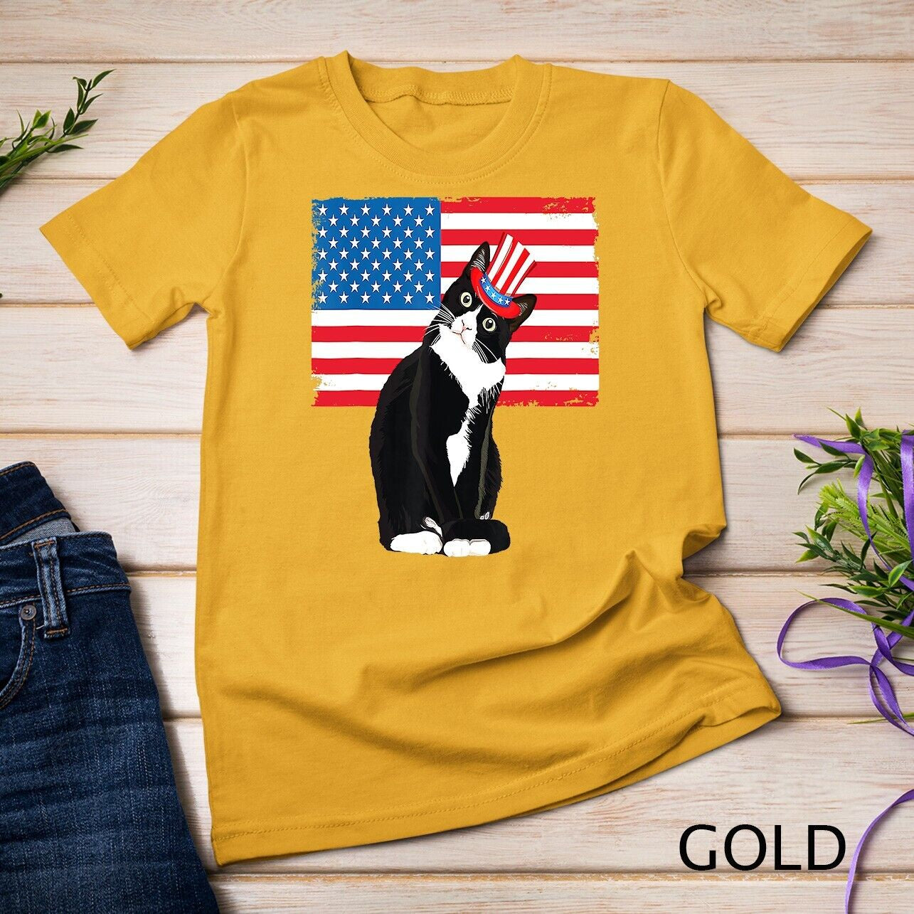 Tuxedo Cat 4Th of July Hat Patriotic Gift Adults Kids T-Shirt Unisex T-Shirt