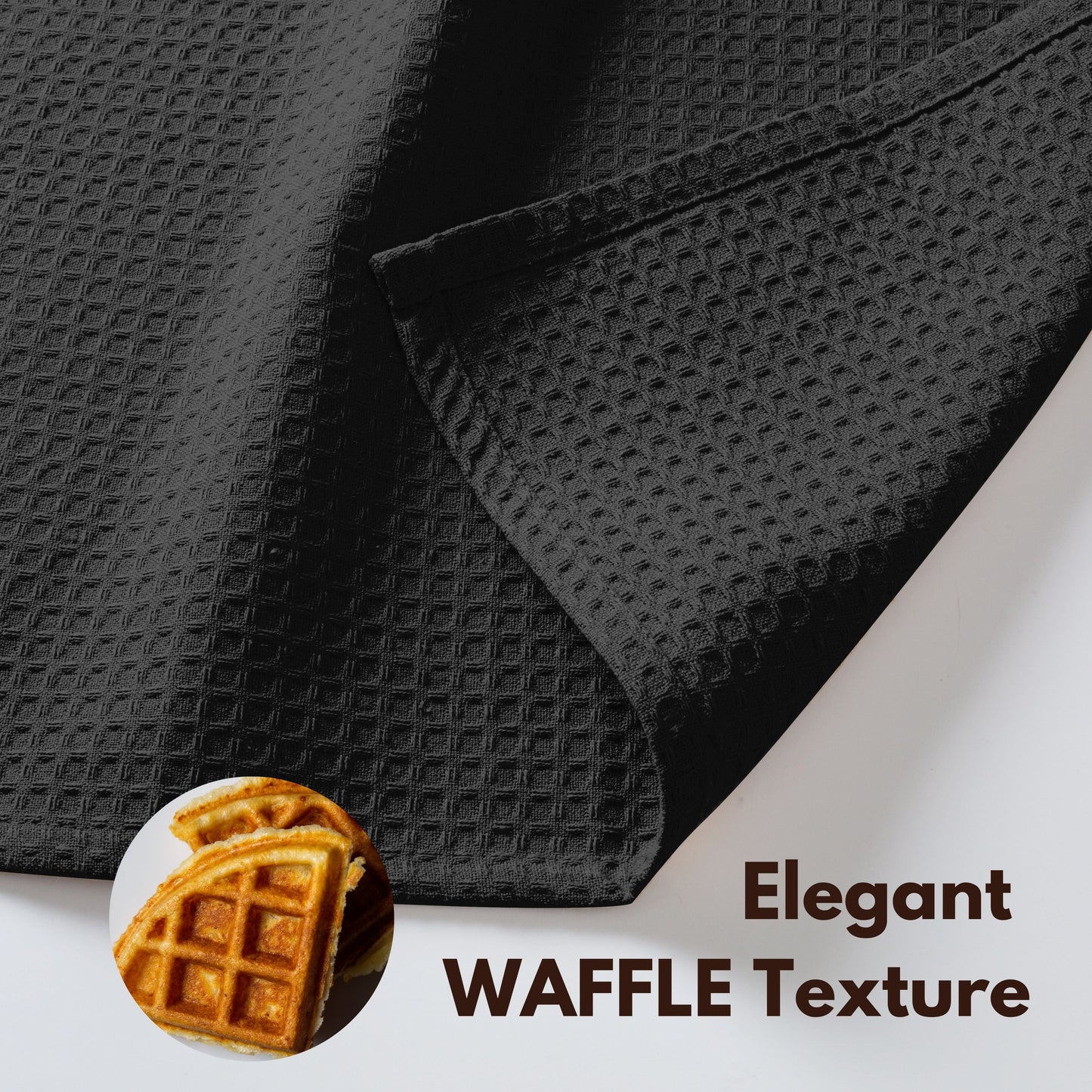 Native Fab Waffle Kitchen Towels 16X26 - Absorbent Cotton Dishcloths for Cleaning Set of 4 - Black