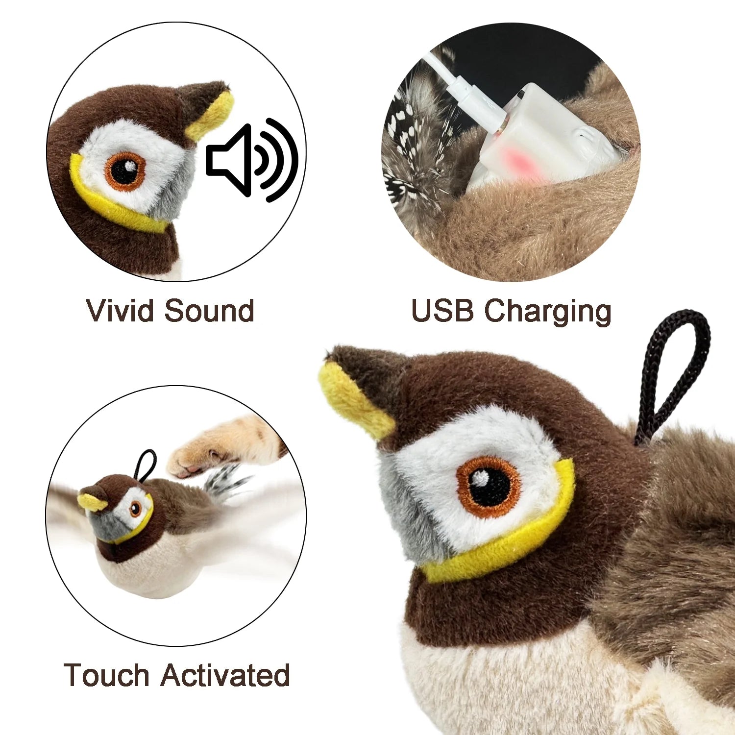 Rechargeable Touch-Activated Interactive Cat Toy with Flapping Bird Design - Kitten Exercise and Catnip Kicker (Non-Flying)