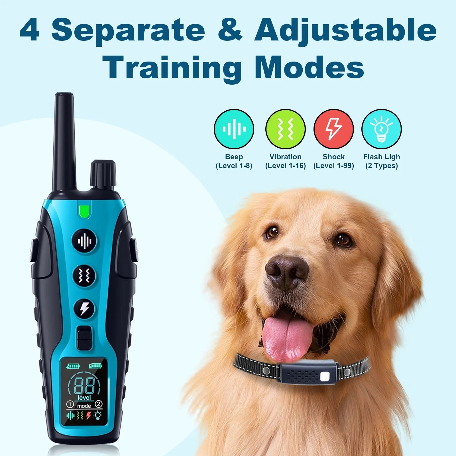 Dog Shock Collar - 4000FT Dog Training Collar with Remote Control for Small Medium Large Dogs, Beep (1-8) Vibration (1-16) Safe Shock (1-99) Modes and Flashing Light