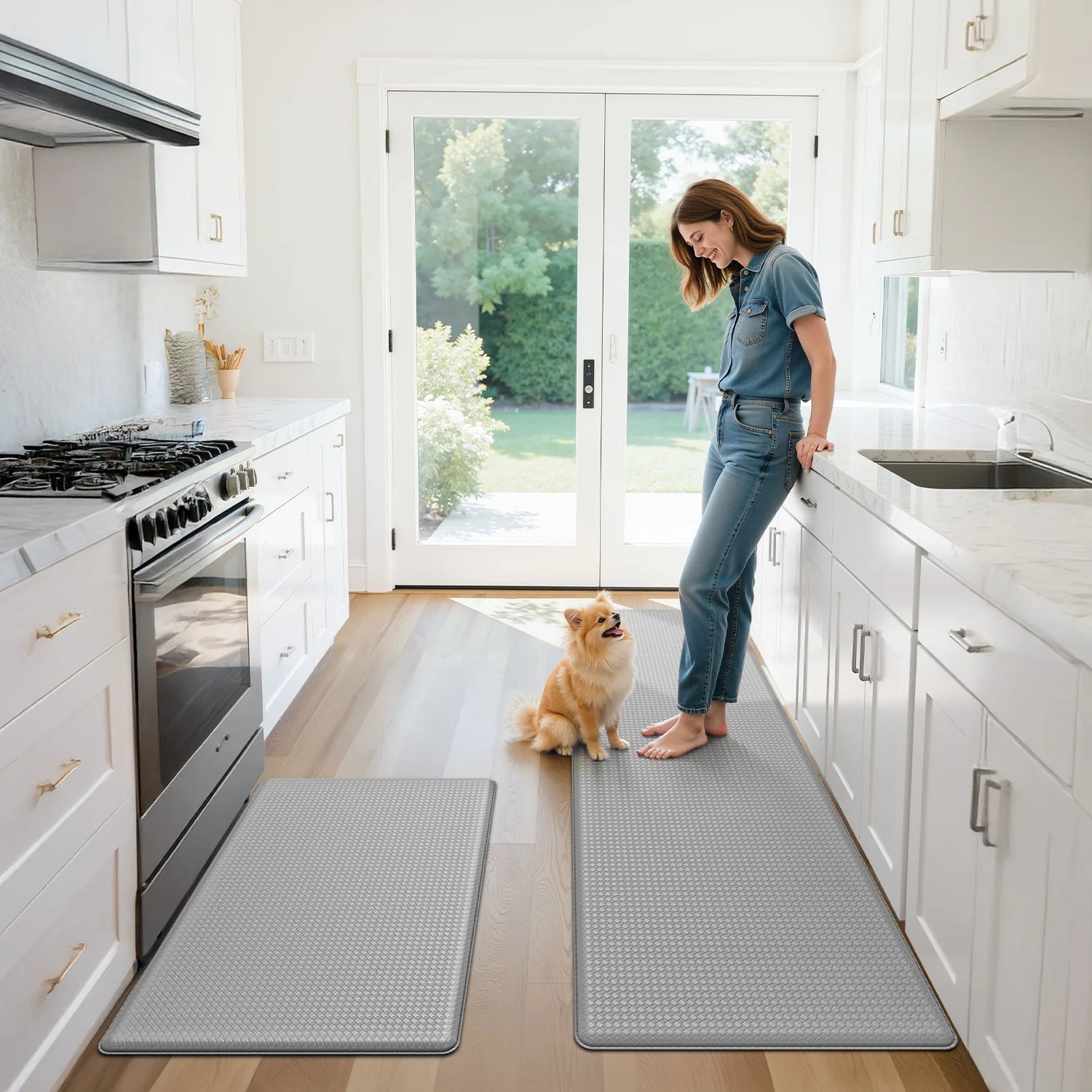 Kitchen Rug and Mat Kitchen Mat anti Fatigue, Non Slips Kitchen Floor Mat, Kitchen Rug or Mat Washable, 17"X 29"+17"X 59", Gray