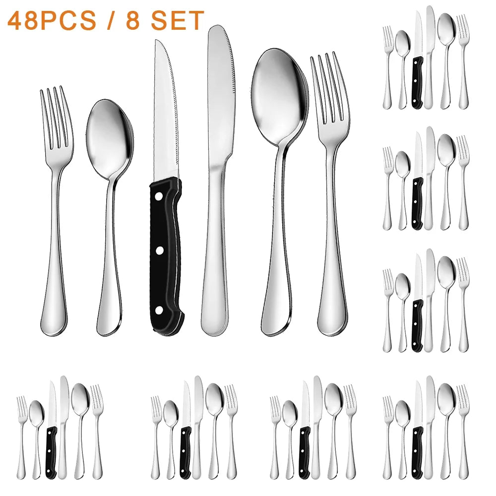 48-Pieces Silverware Set for 8, Stainless Steel Flatware Cutlery Utensil Set Forks and Spoons, Kitchen Tableware Set