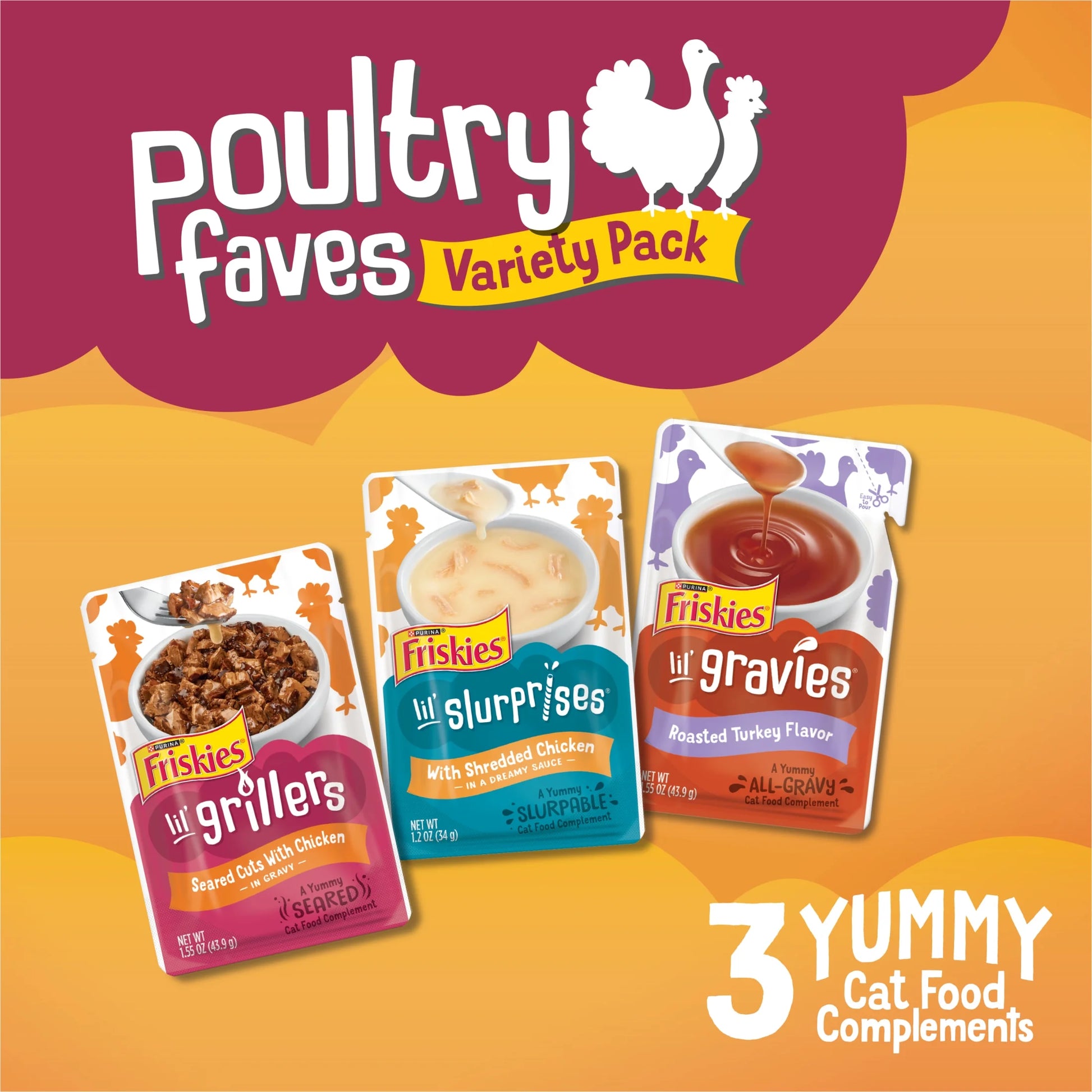 Purina  Poultry Faves Variety Pack in Gravy, 8-Pack Cat Food Complement