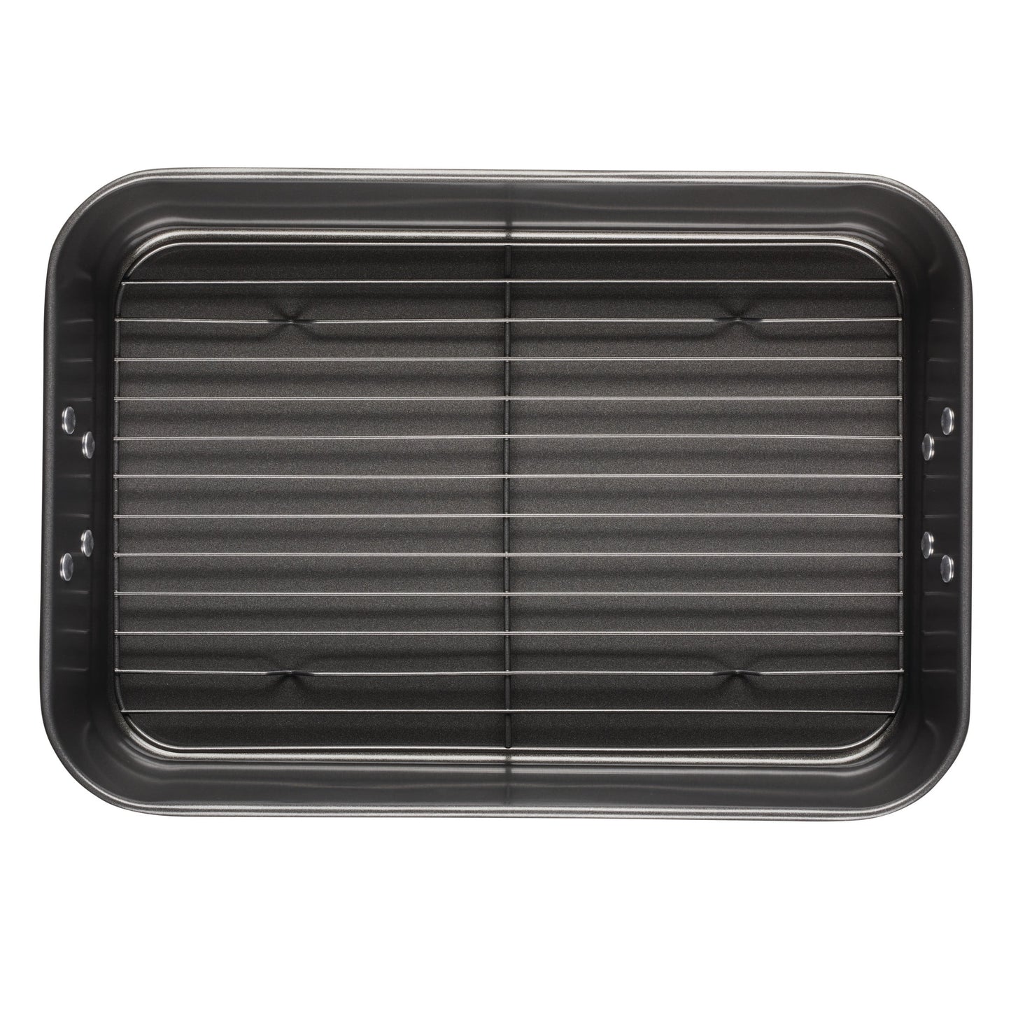 Bakeware Roasting Pan with Removable Flat Rack - 10.5X15 Inches, Dishwasher Safe, Oven-Safe to 450°F, Non-Stick Finish, Gray