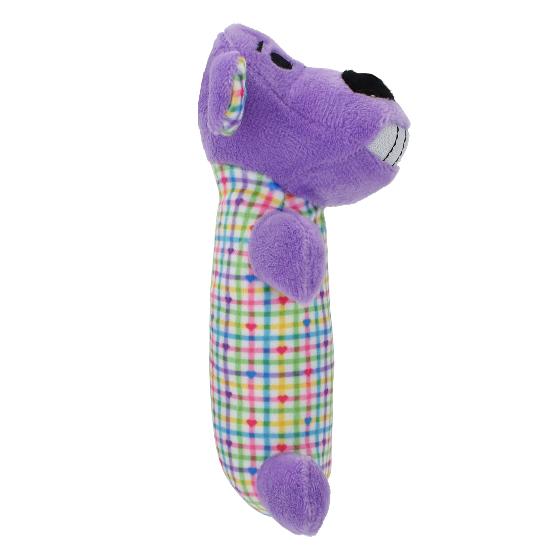 6-Inch Colorful Plaid Smiling Loofa Plush Dog Toy