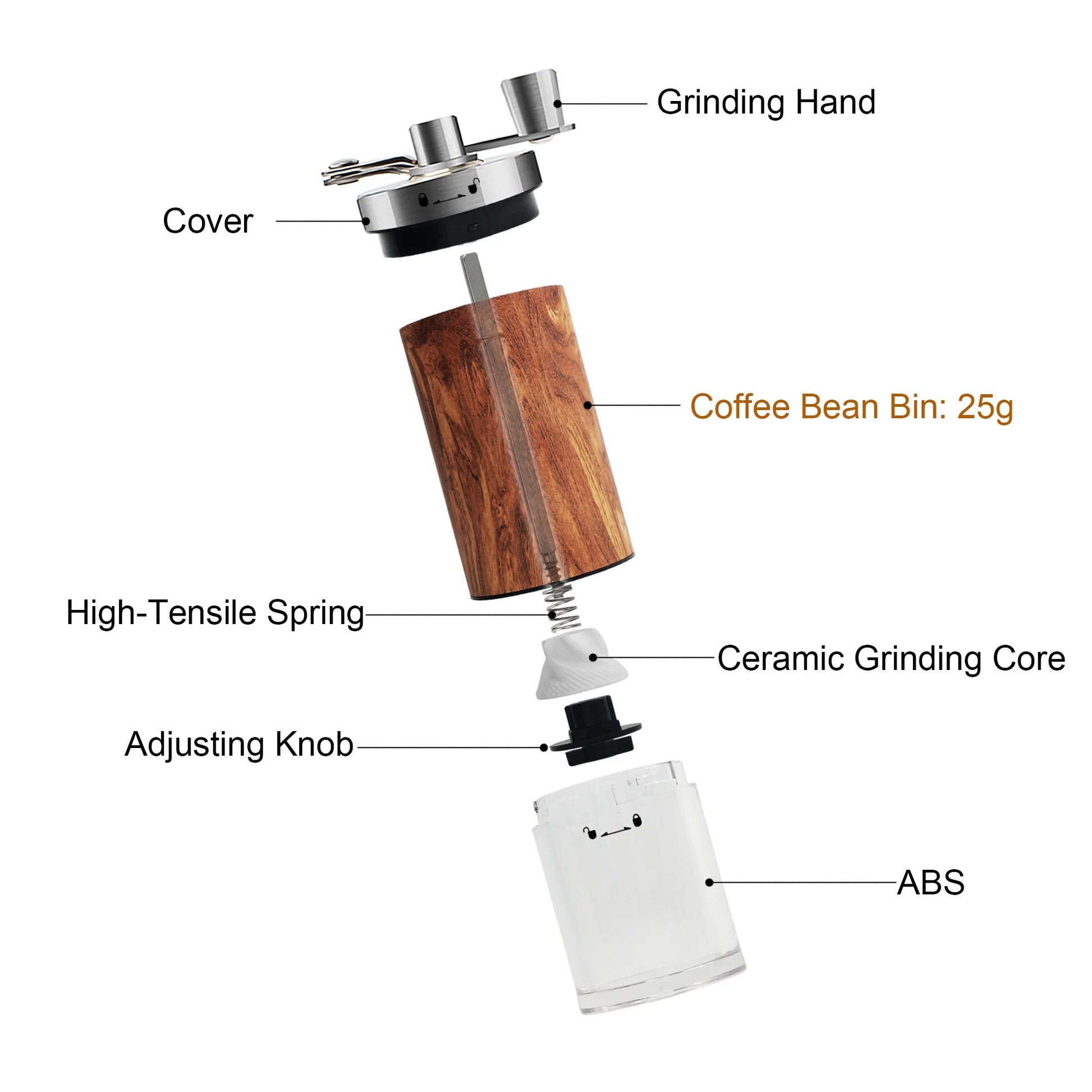 Manual Coffee Grinder Portable Coffee Bean Mill Grinders with Ceramic Burr, 304 Stainless Steel Hand Crank - Fine Coarse Adjustable - for Outdoor, Travel, Espresso