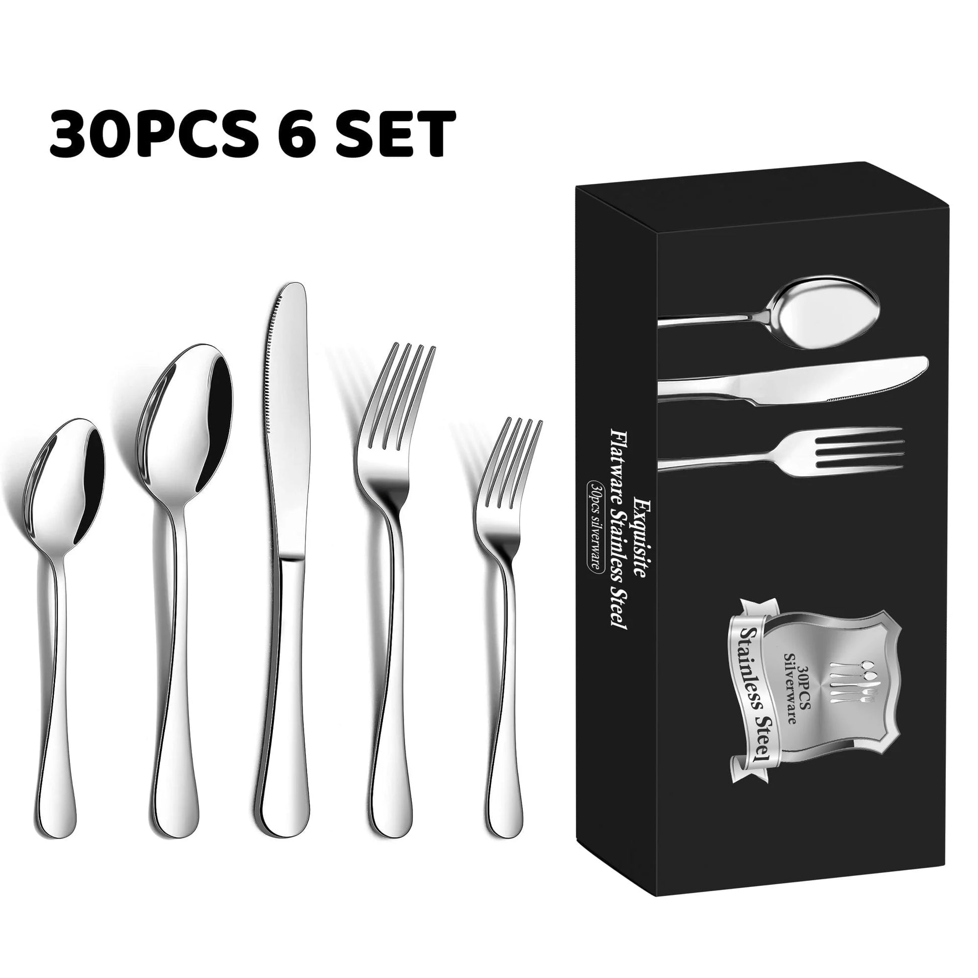 30 Pcs Silverware Set for 6,  Stainless Steel Flatware Tableware Set, Include Forks Spoons and Knives Set, Mirror Polished Cutlery Utensil Set for Home Restaurant, Dishwasher Safe