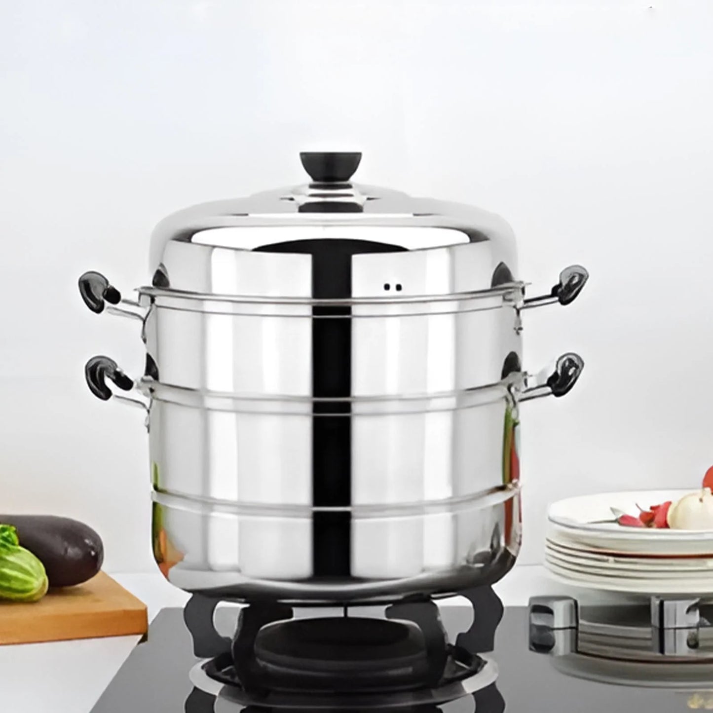 Food Steamer Steamer Pot Dumpling Steamer 11Inch Thickened Stainless Double Layer Steaming Pot for Cooking Steamer Pot Multipurpose Stainless Steel Steaming Pot Cookware with Handle Cooking Utensils