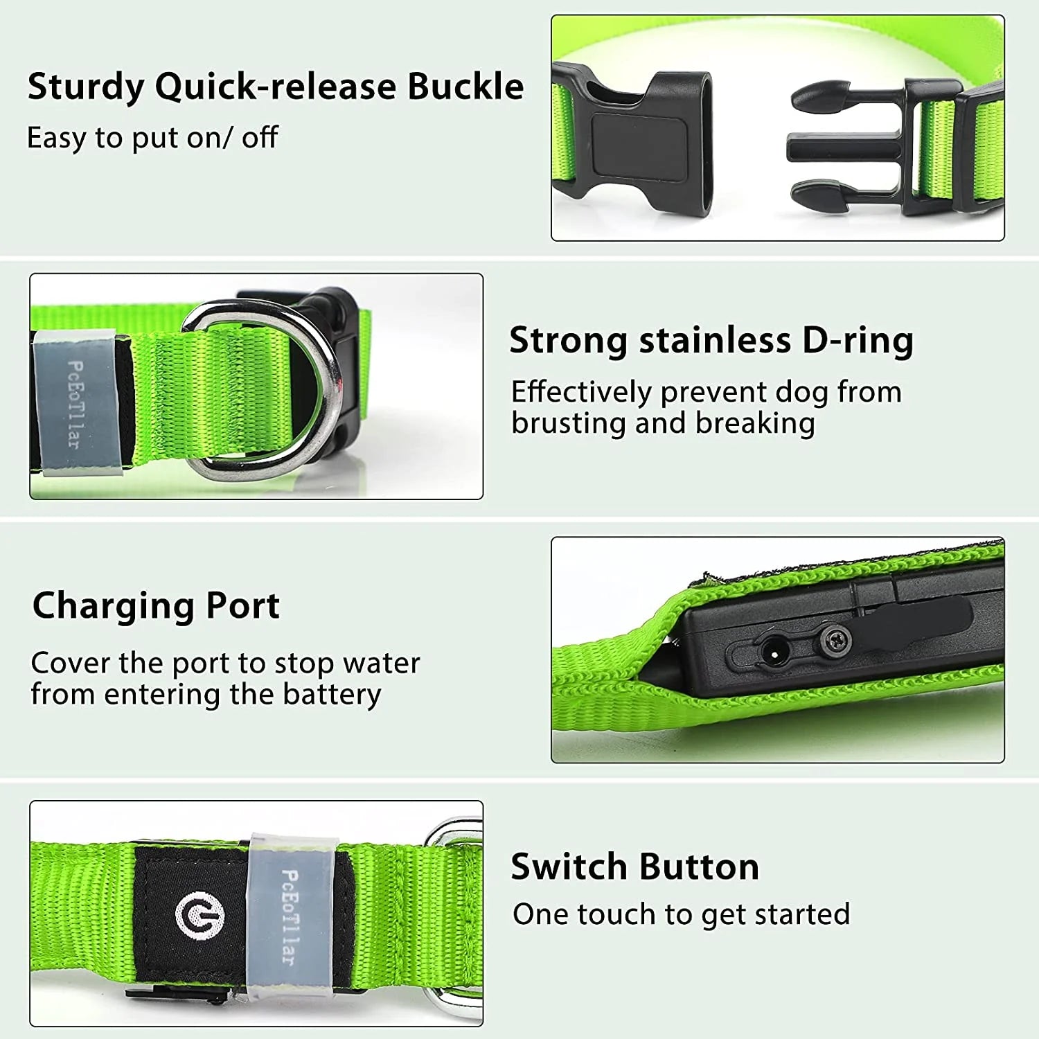 Rechargeable LED Dog Collar - Waterproof Color Changing Glow in the Dark Collar for Dogs of All Sizes (Neon Green)