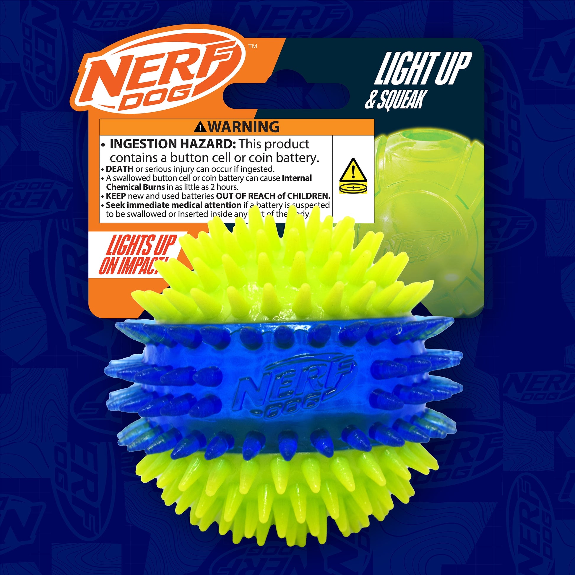 LED Light up Dental Spikes Squeak Ball Dog Toy, 2.7 Inch