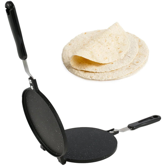 Tortilla Press Pan Non-Stick Flour Tortilla Press with Bakelite Handle Heavy-Duty Aluminum Tortilla Dough Press Pan Multipurpose Tortilla Press Stove Top Pan for Kitchen 38.5X16.8X2Cm