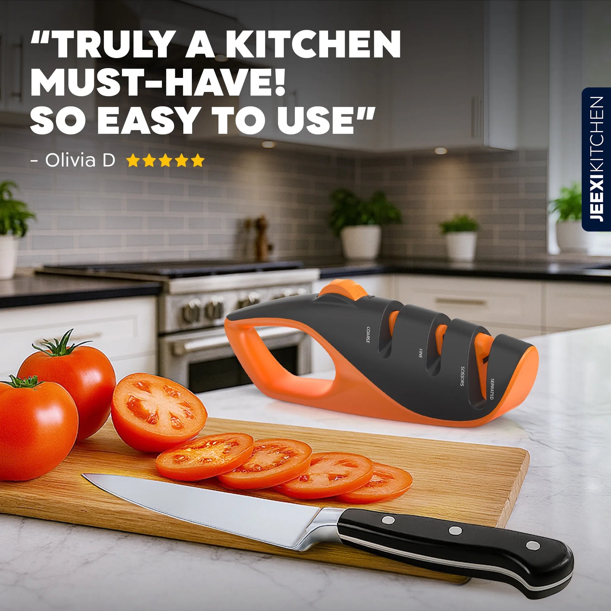 Adjustable 3-Stages Knife Sharpener – 5 Angle Manual Sharpener for Kitchen, Chef, Hunting, Fillet, Pocket, Cleaver & Serrated Knives – Ergonomic Handle, Scissor Slot, Coarse & Fine Stages