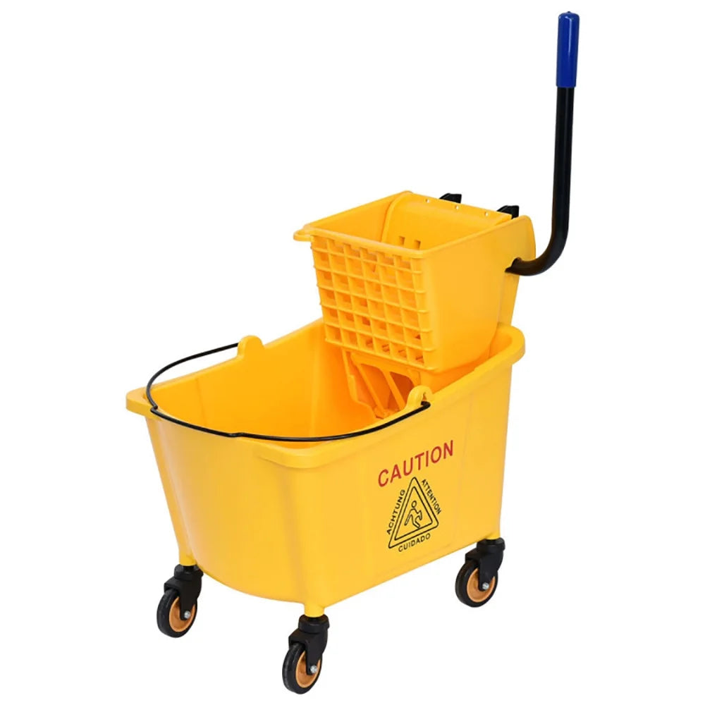 31 Quart Mop Bucket Side Press Wringer on Wheels with Panel, Side Press Wringer Combo Commercial Cleaning Caddy Plastic