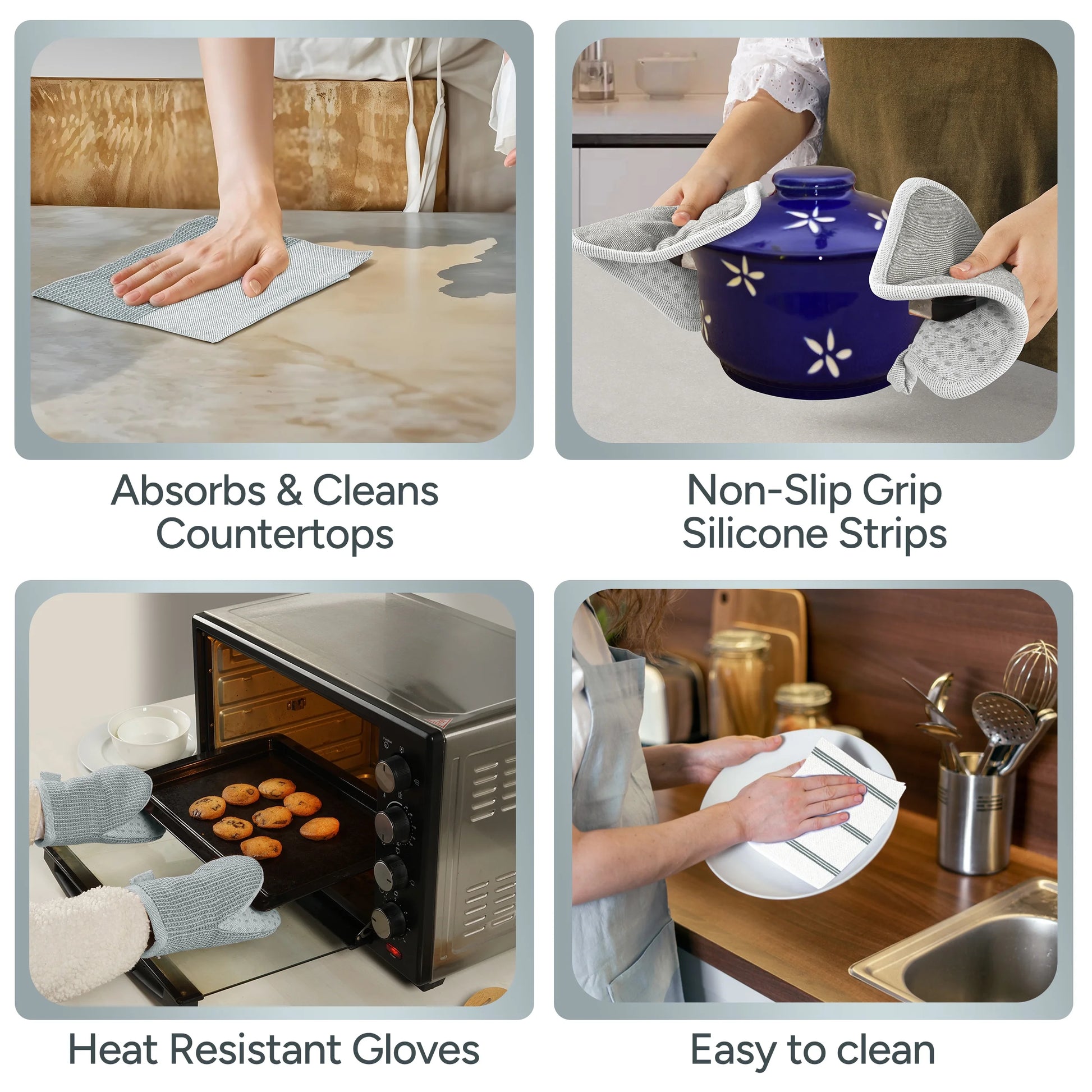 Kitchen Set Pack of 8, Oven Mitts Pot Holders Pad and Towel Set, Cute Kitchen Starter Set, Short Oven Mitts and Kitchen Hand Towels and Dish Cloths Sets - Grey