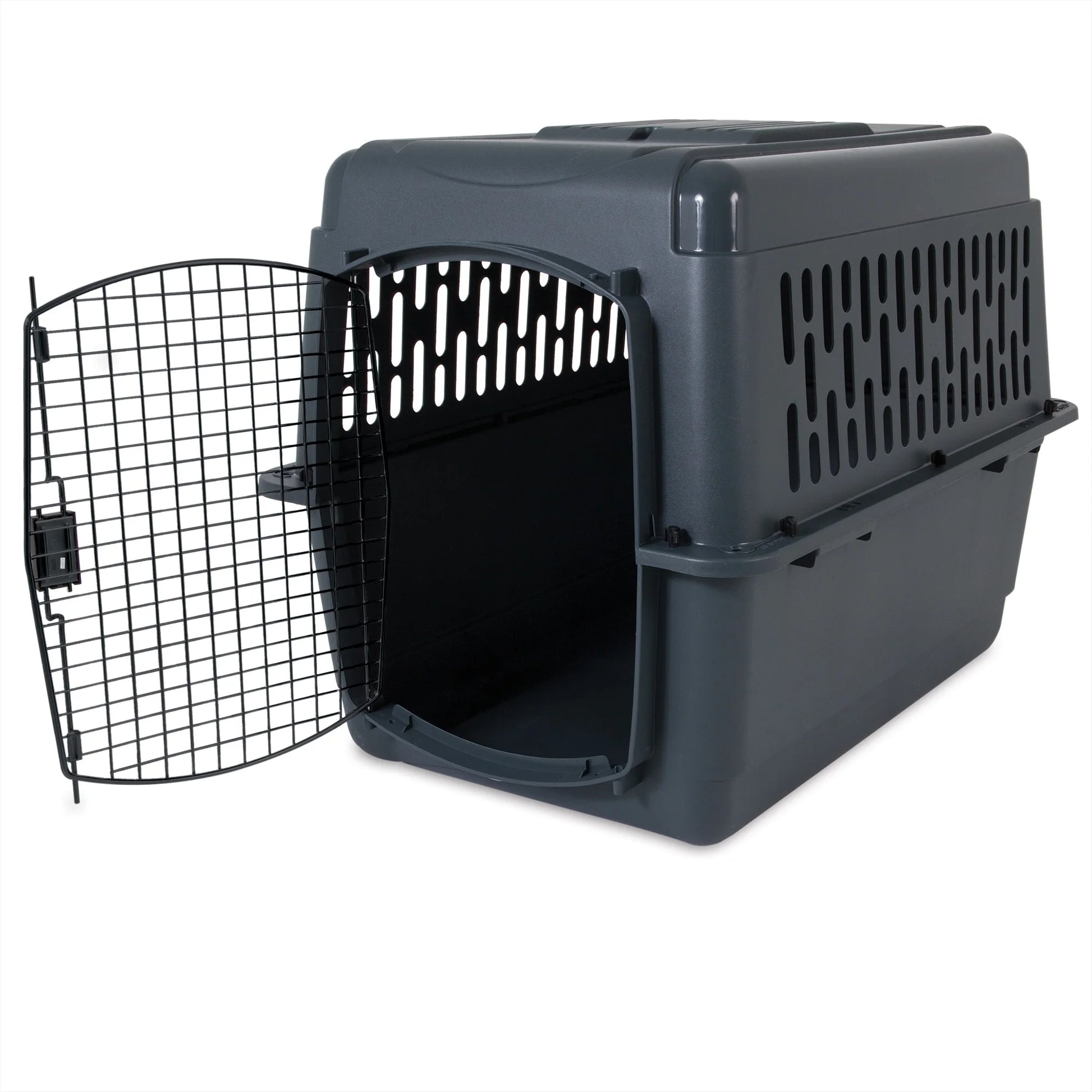 Traditional Travel Dog Kennel - Portable Plastic Carrier for Medium to Large Dogs (36", 50-70 lbs), Gray