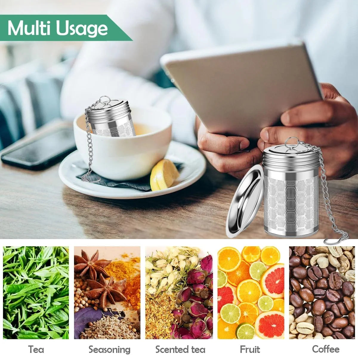 2 Pack Tea Infuser for Loose Tea, Extra Fine Mesh Tea Strainers with Drip Trays, 304 Stainless Steel Tea Diffuser Filter, Tea Steeper Infusers for Teapot, Brew Tea