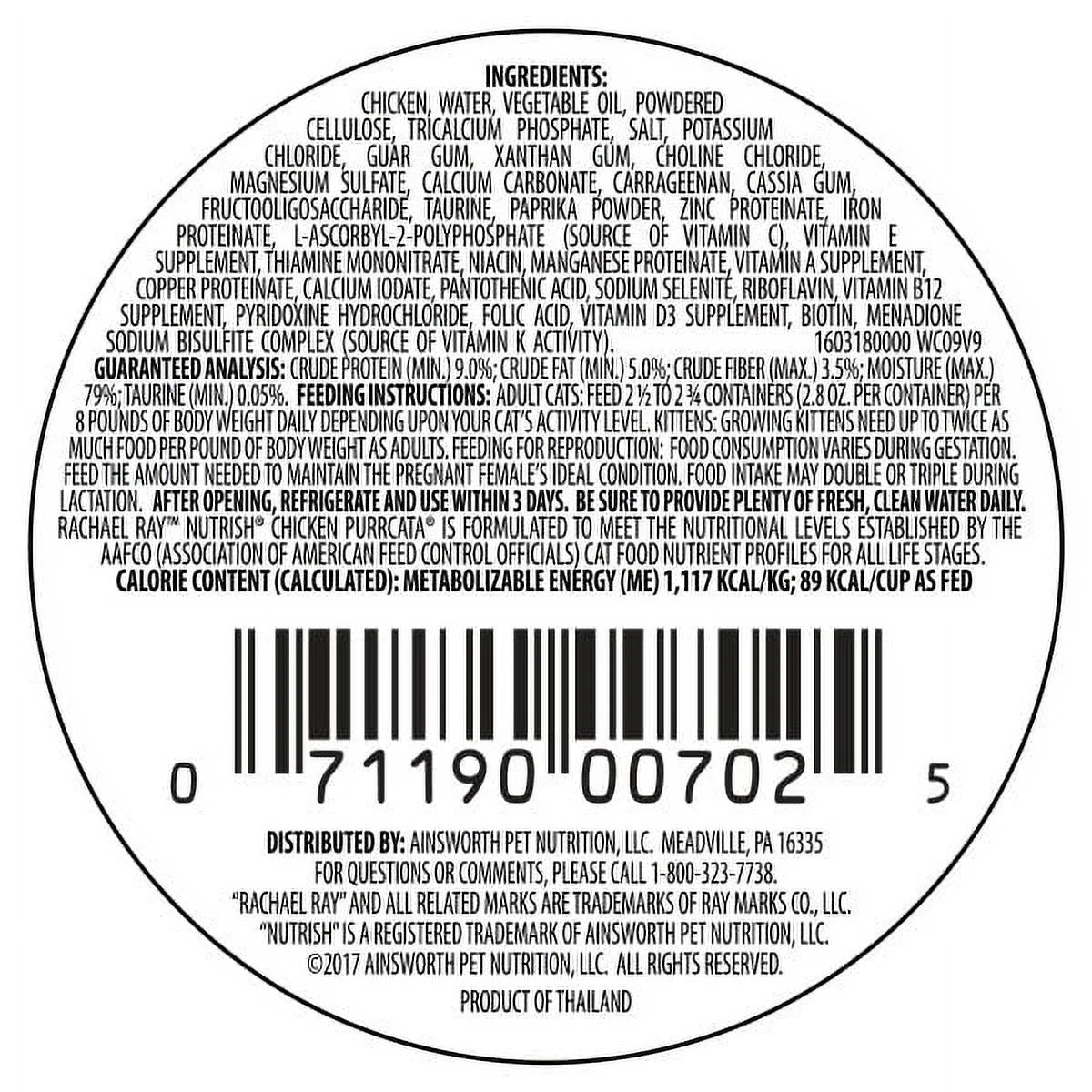 Rachael Ray  Grain-Free Natural Wet Cat Food with Chicken Purrcata, 2.8 oz Tub